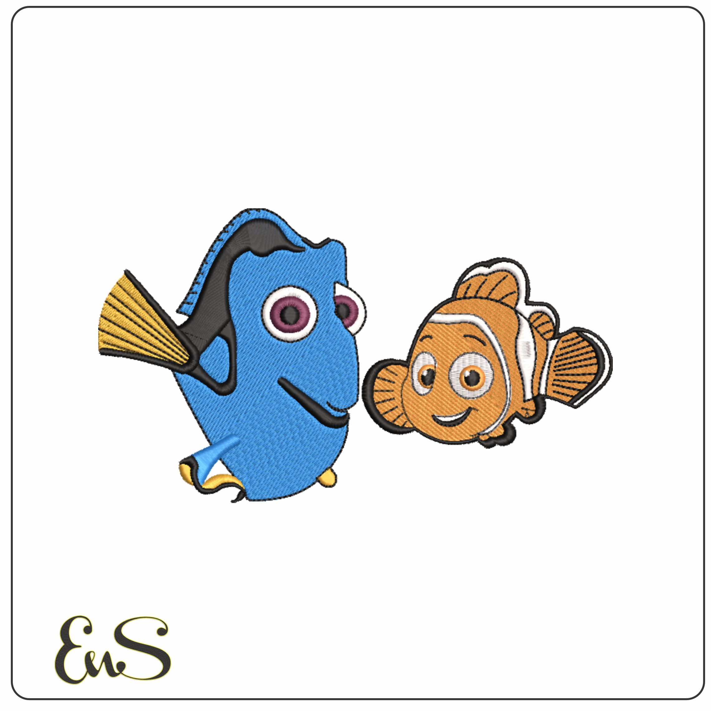 Nemo and Dory - Finding Nemo - Nike Disney Cartoon embroidery design file - instant download