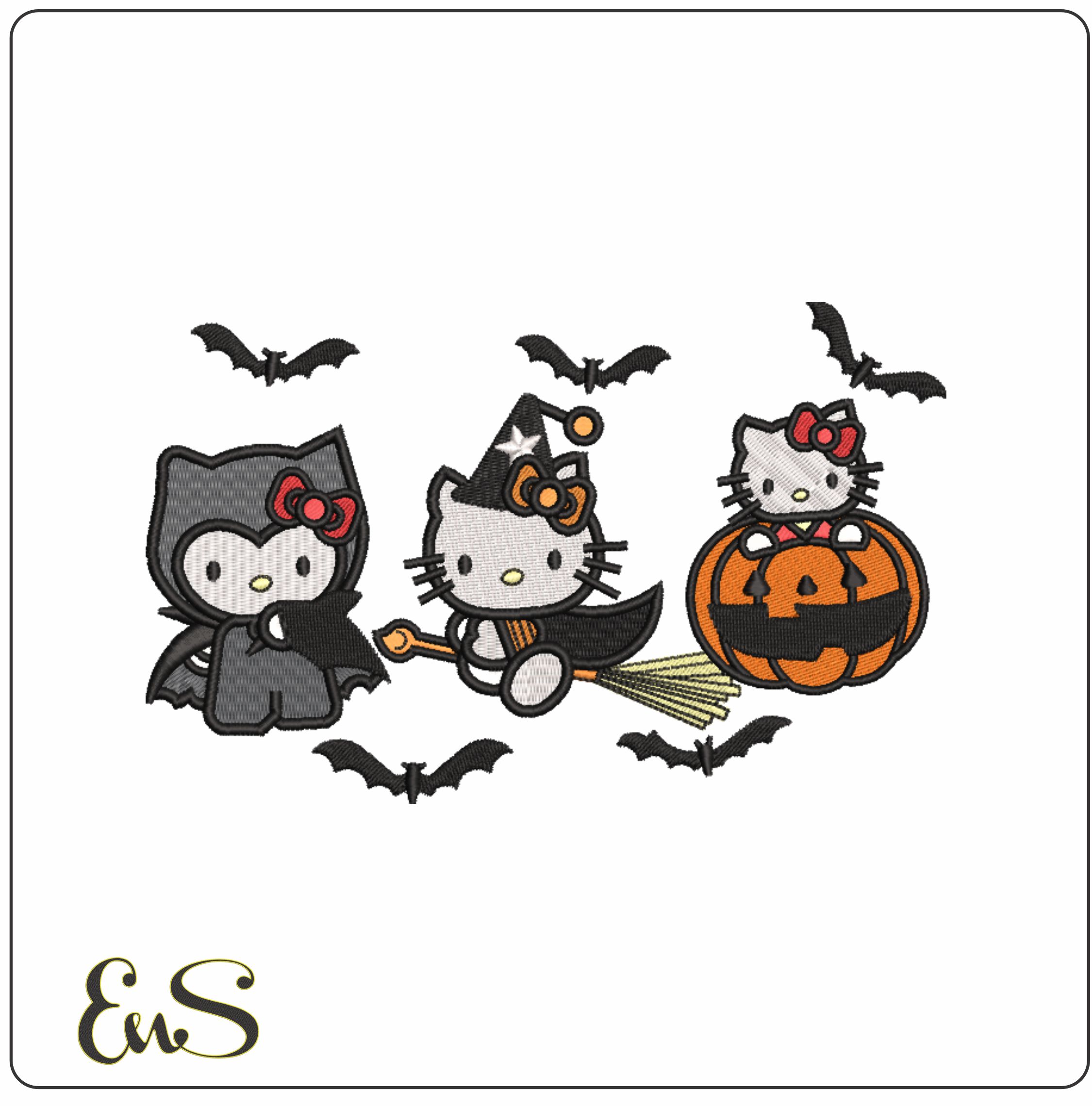 Hello Kitty Dracula, Witch and Pumpkin - Halloween embroidery design - embroidery file - instant download