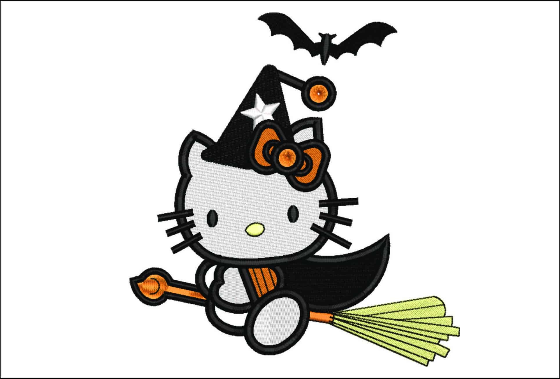 Hello Kitty Witch on Broom - Halloween embroidery design - embroidery file - instant download