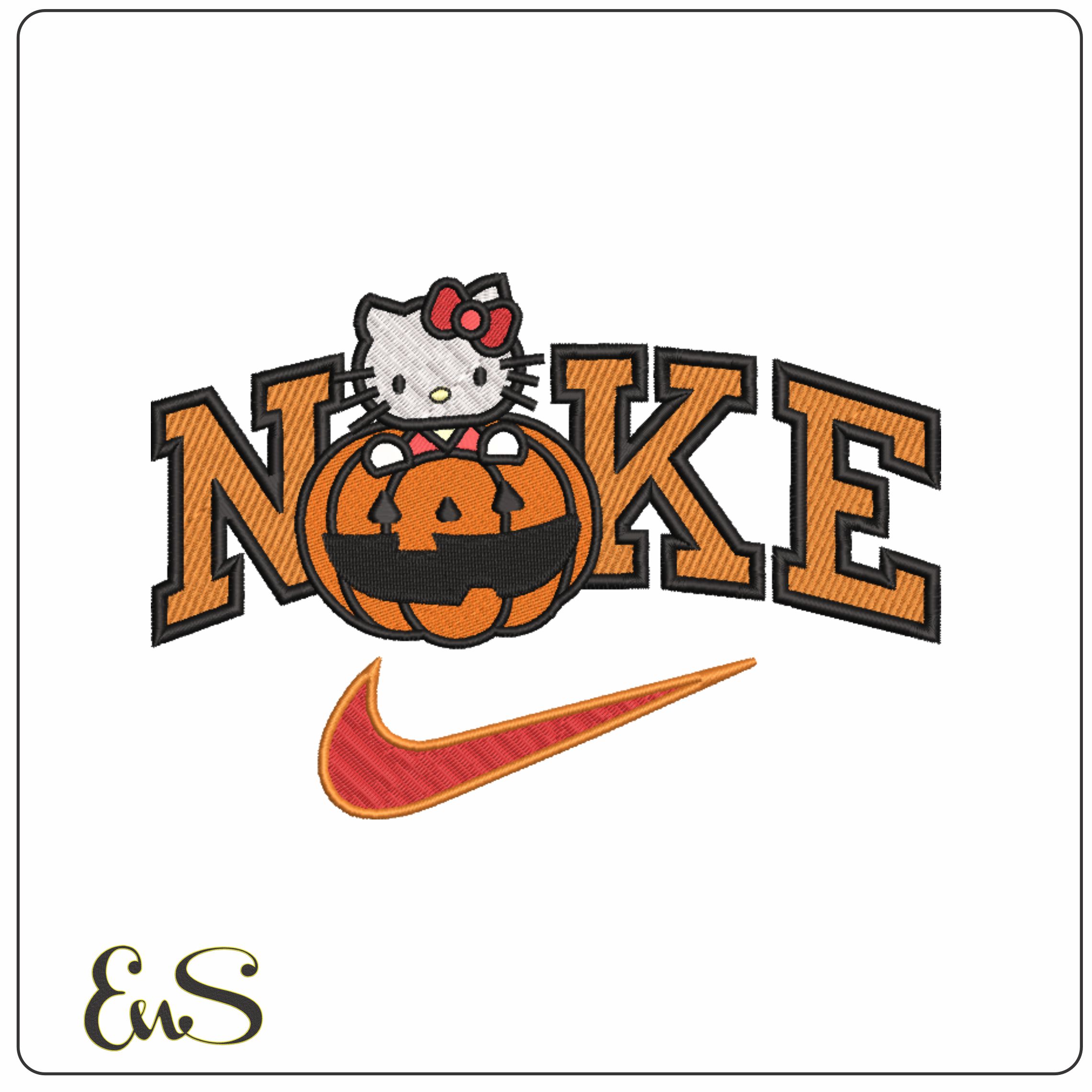 Nike Swoosh Hello Kitty Pumpkin - Halloween embroidery design - embroidery file - instant download