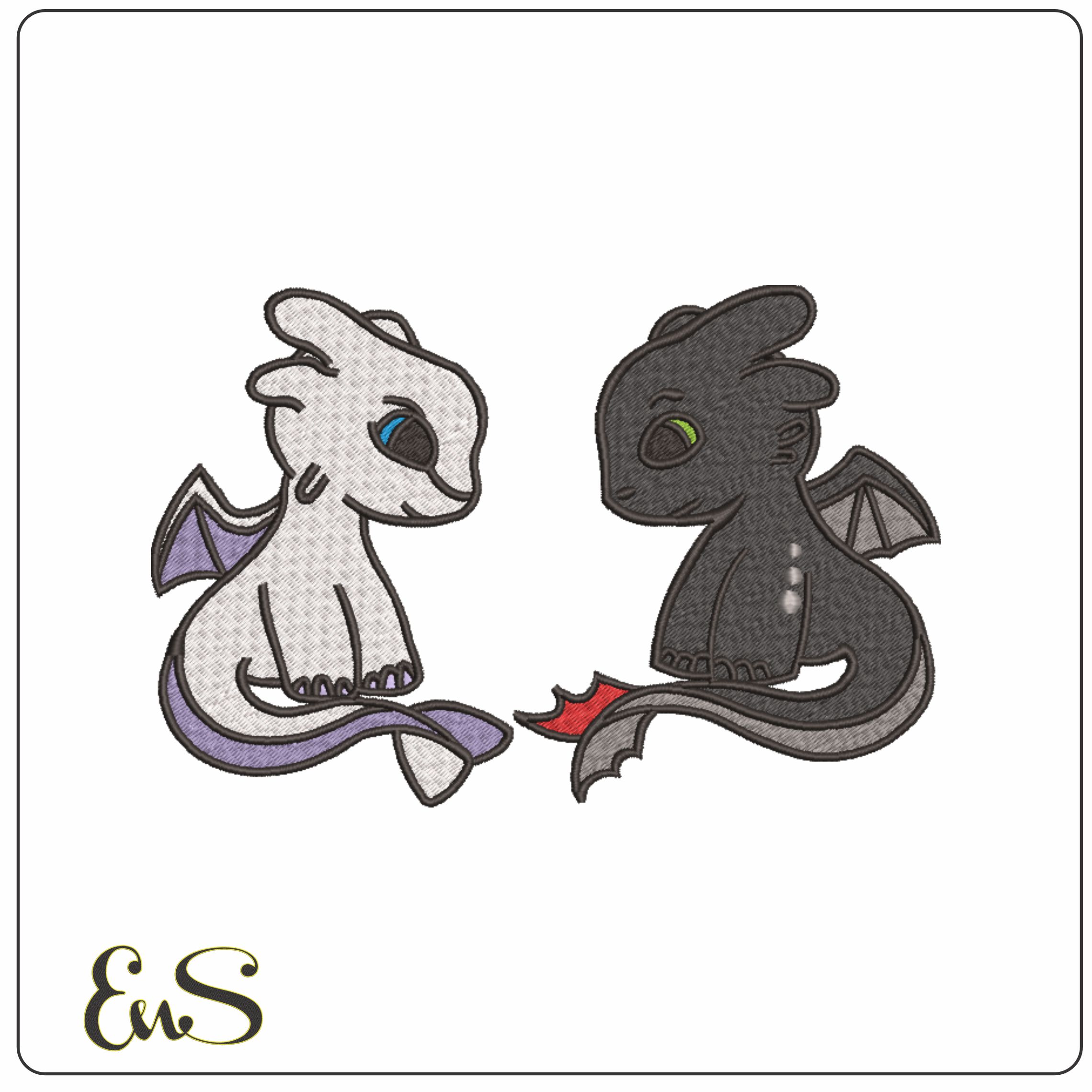 Night and Light Fury Toothless - How to train a Dragon - Nike Disney Cartoon embroidery design file - instant download