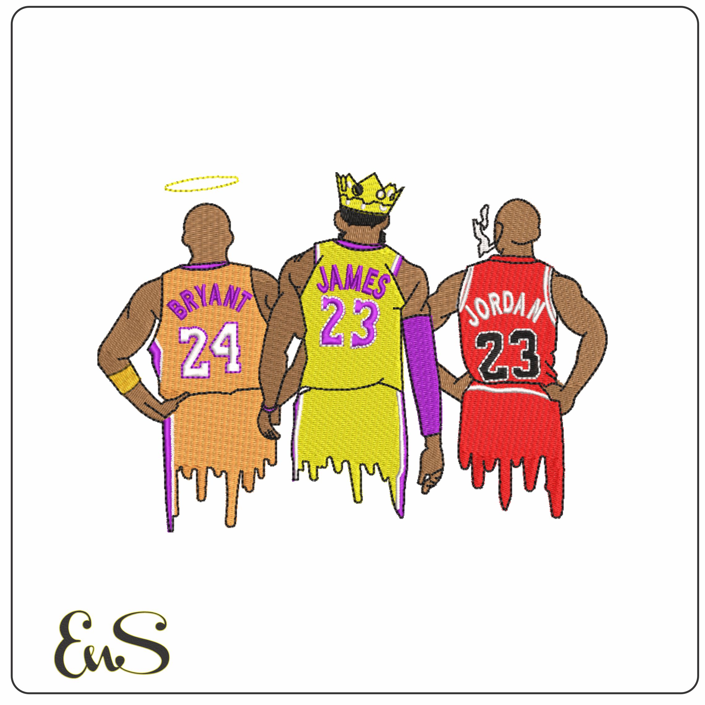 Kobe Bryant Lebron James and Michael Jordan NBA legends- embroidery machine pattern file - instant download
