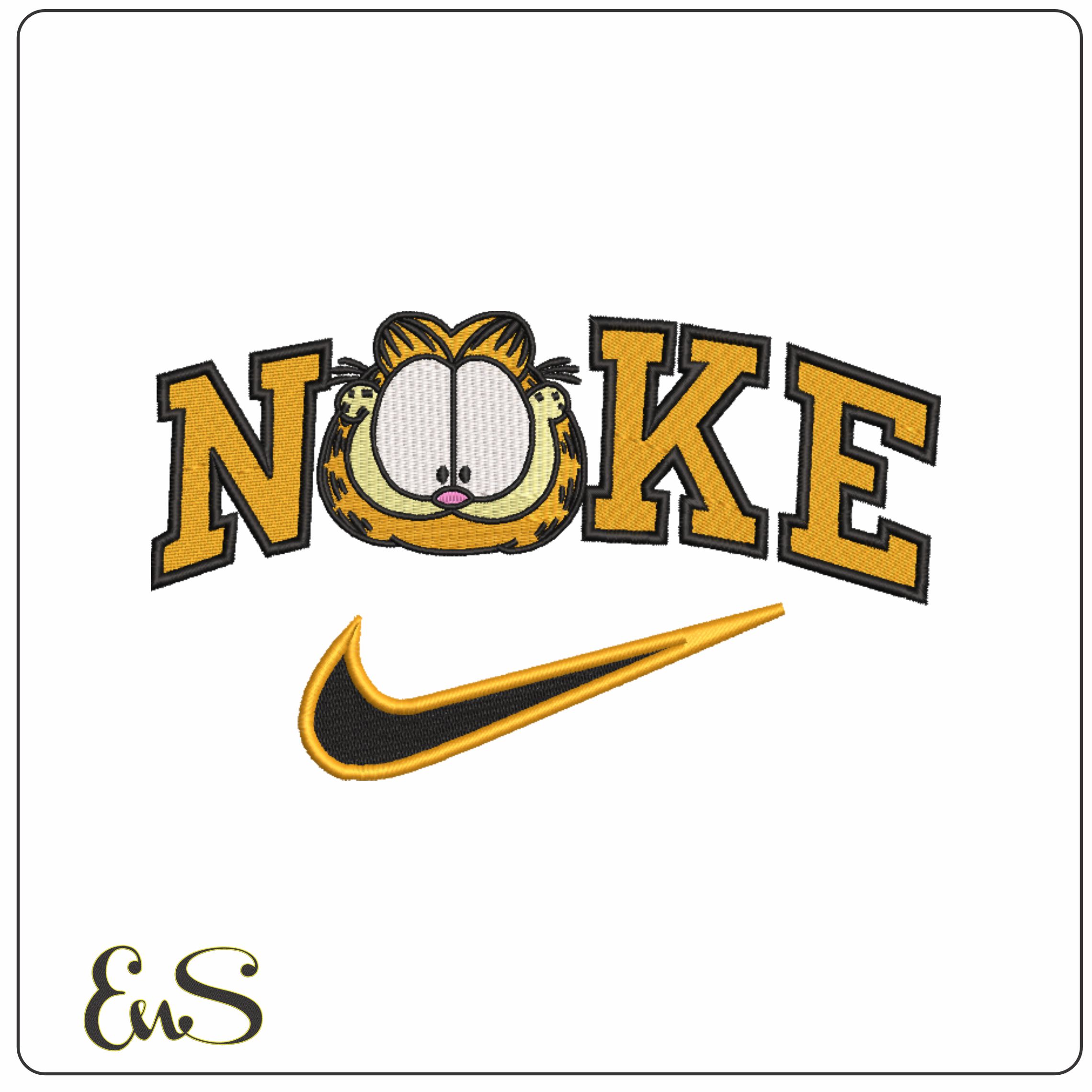 Nike Swoosh Garfield head - Nike Disney Cartoon embroidery design file - instant download