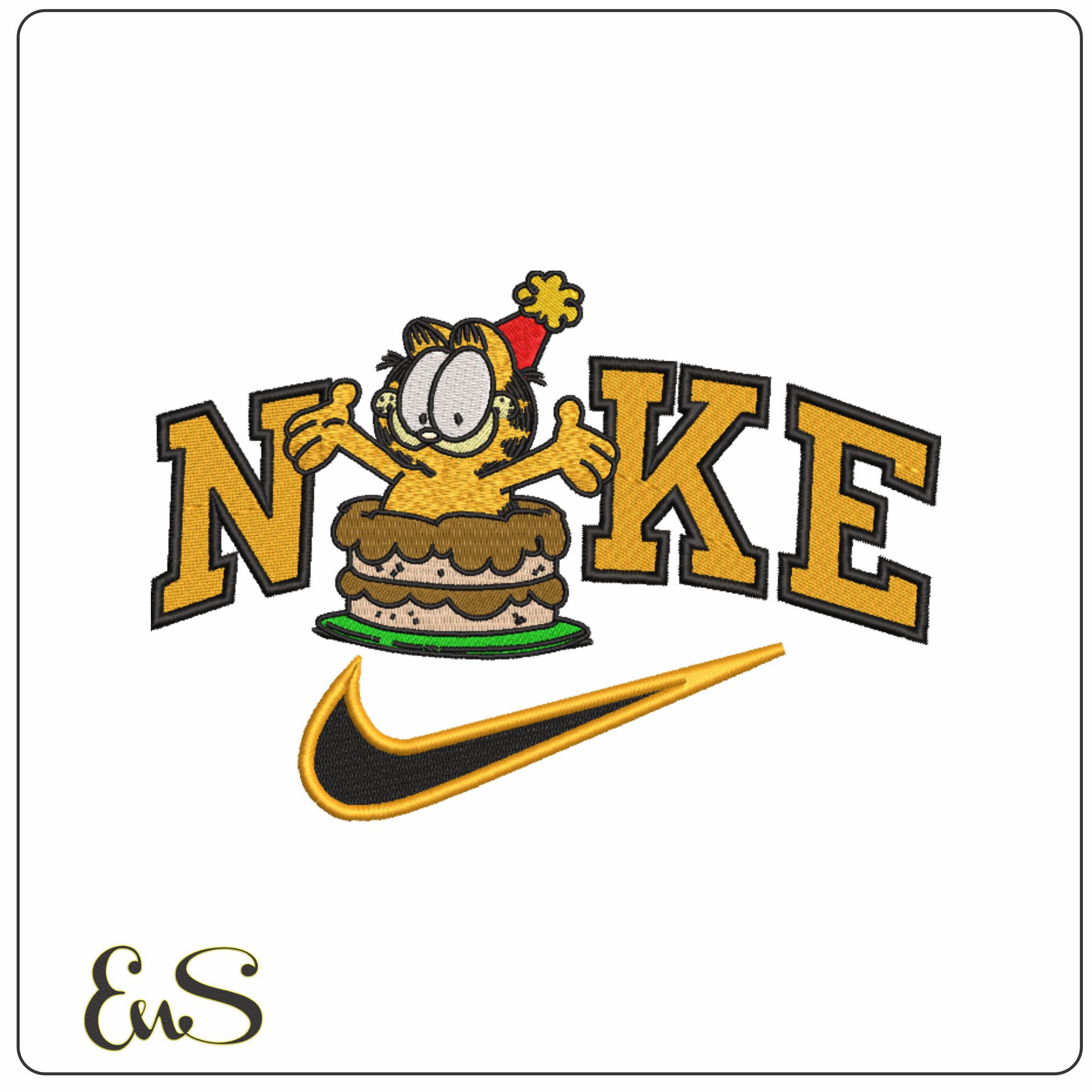 Nike Swoosh Garfield in Cake - Nike Disney Cartoon embroidery design file - instant download