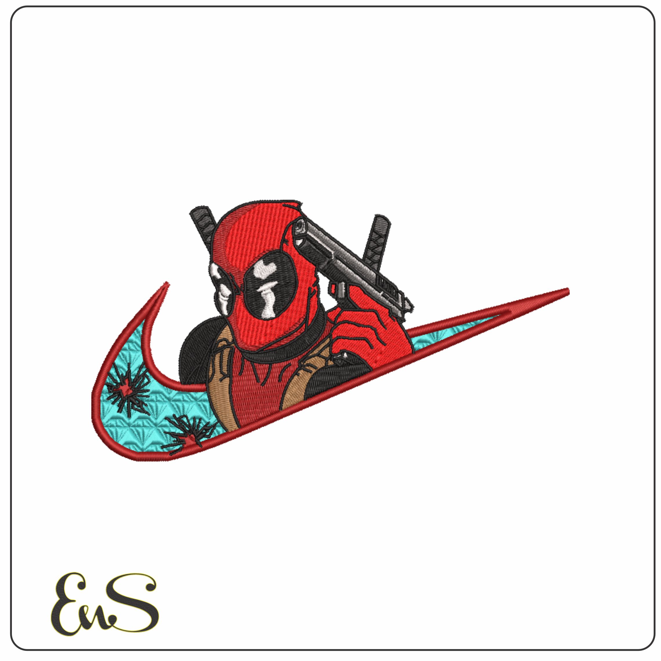 Nike Swoosh Deadpool Cartoon - Marvel Comics - Nike embroidery design file - instant download
