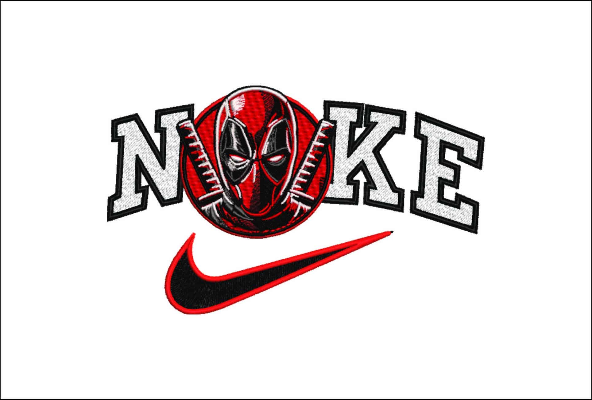 Nike Swoosh Deadpool Head Cartoon - Marvel Comics - Nike embroidery design file - instant download