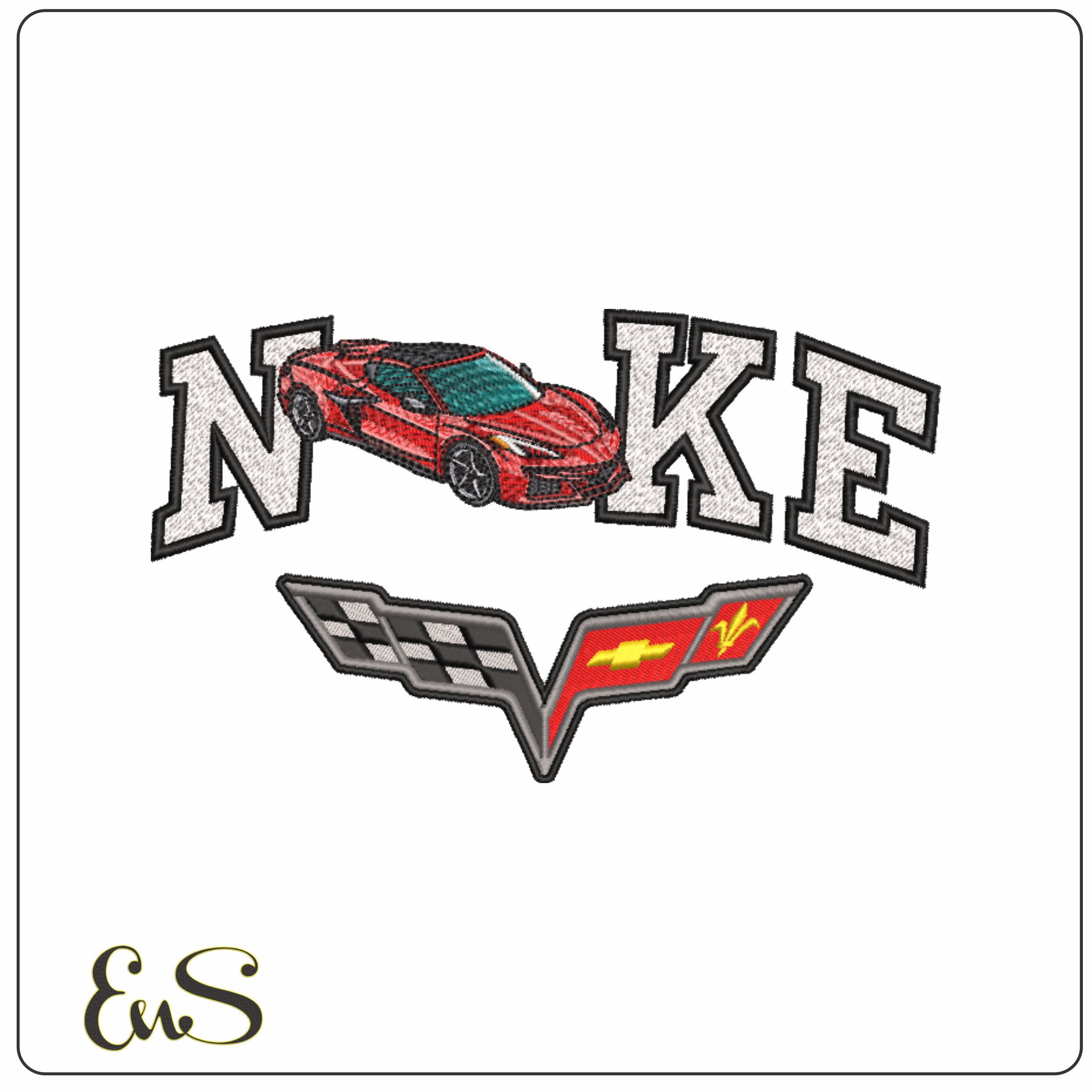 Nike Swoosh Corvette C08 - Corvette Swoosh - Nike Car embroidery design - instant download