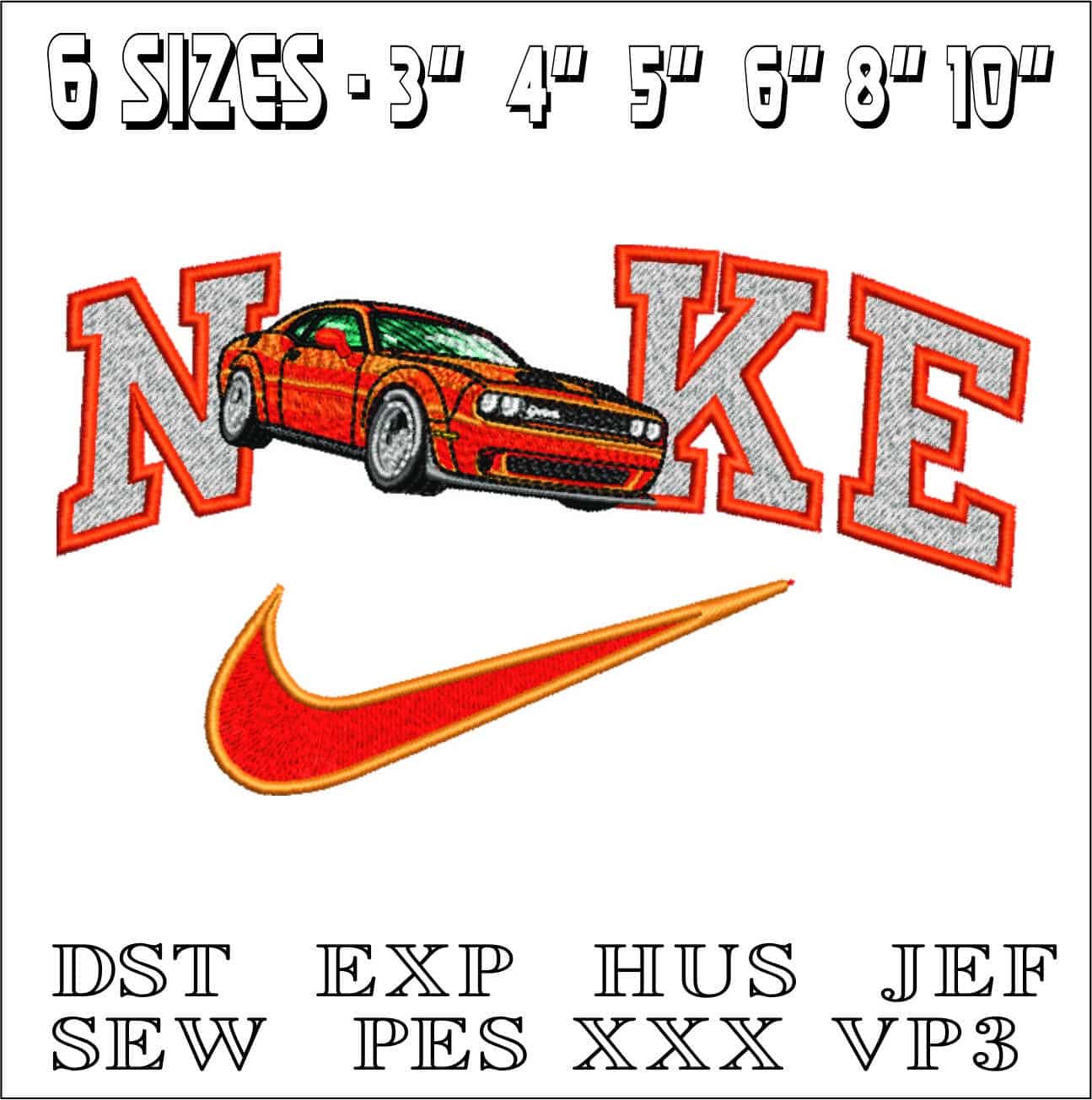 Nike Swoosh Dodge Challenger SRT- Swoosh - Nike Car embroidery design - instant download