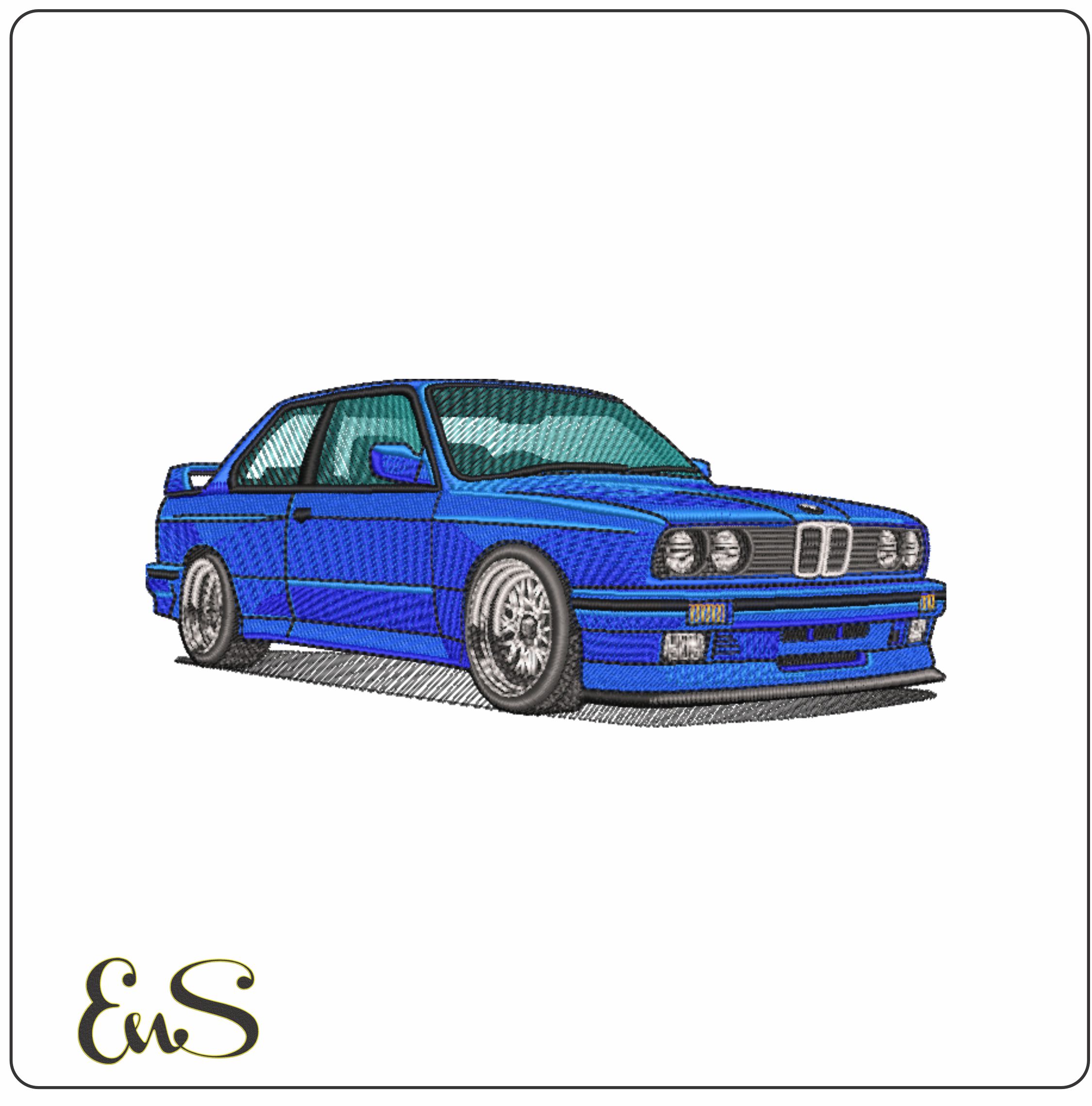 BMW M3 E30 Blue - Nike Car embroidery design file - instant download
