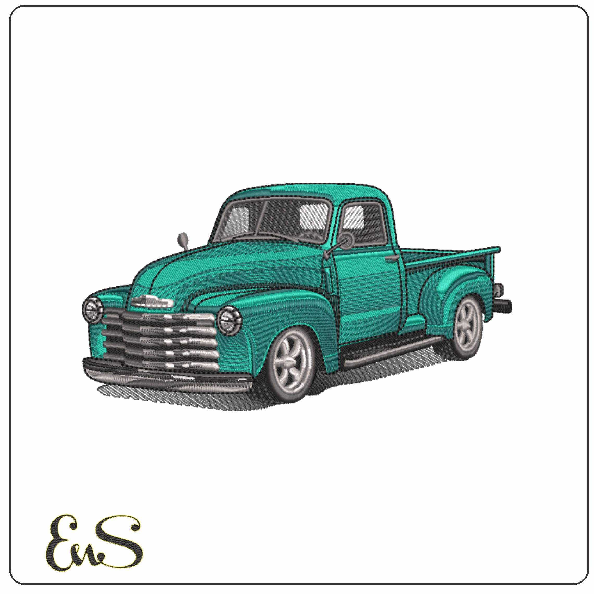 Green Chevy 1950's Truck - Nike Car embroidery design file - instant download