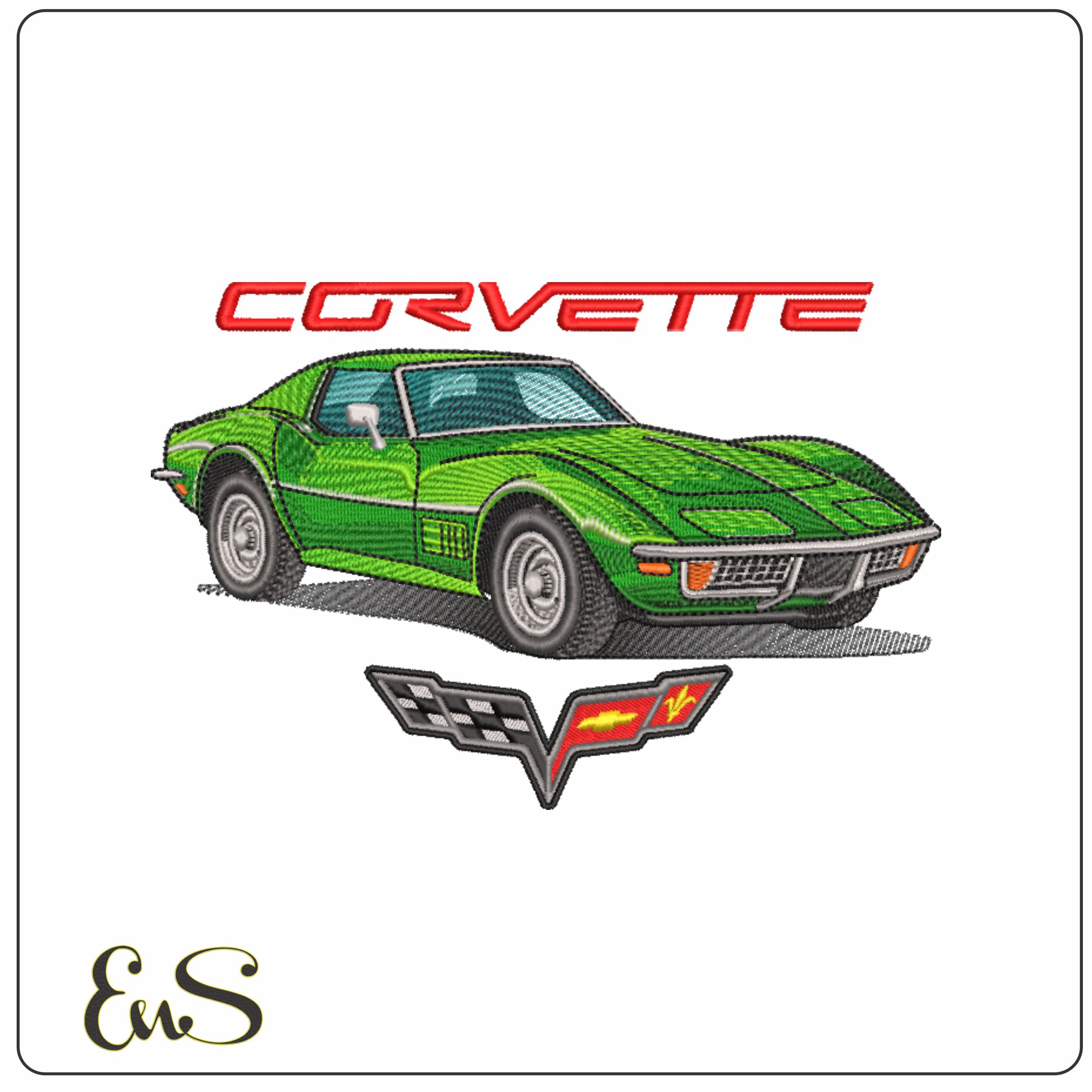 Corvette Stingray 1972 with Corvette Logo - Corvette Swoosh - Nike Car embroidery design - instant download