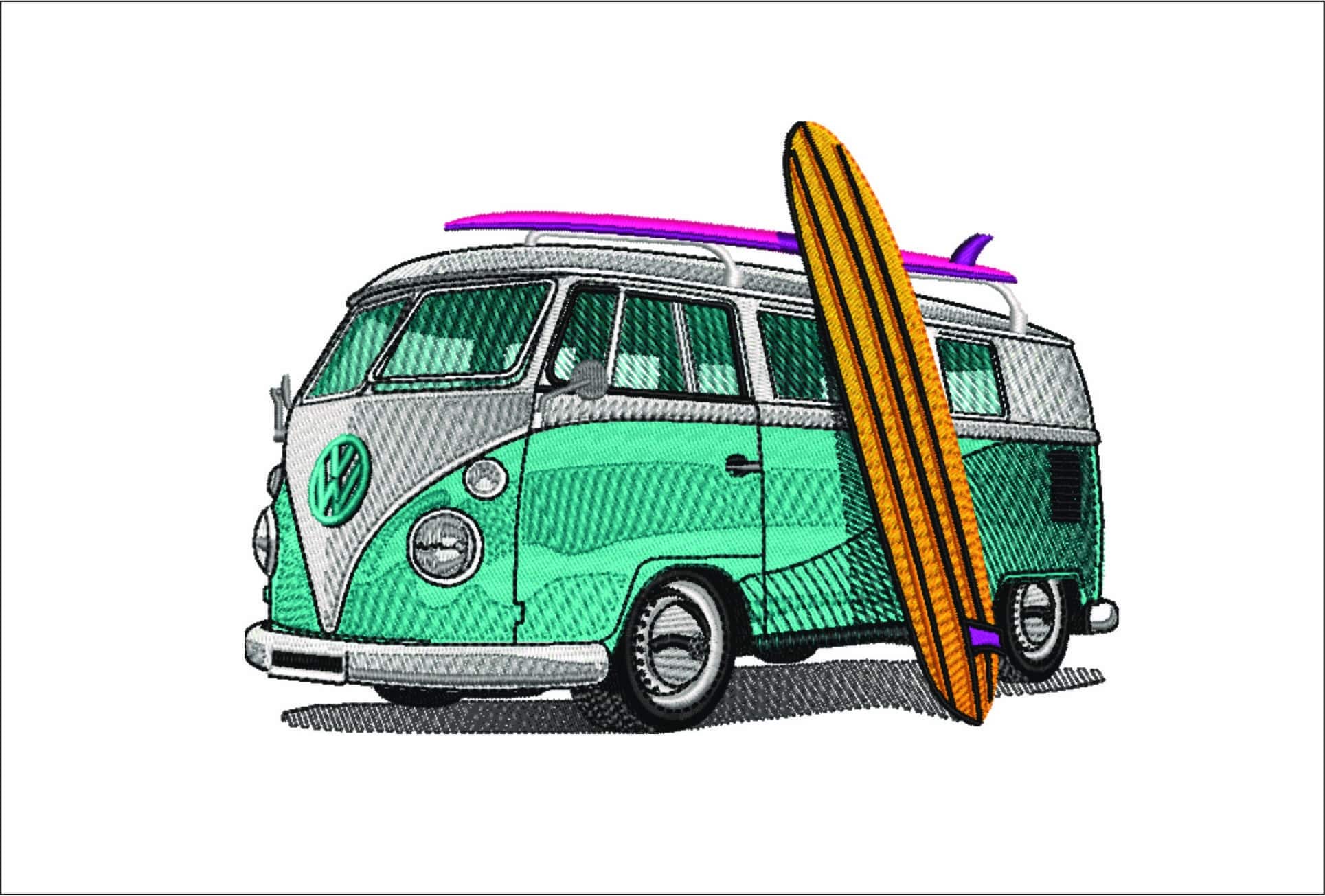 VW Camper Van with Surf Board embroidery design - VW embroidery design machine pattern - Car embroidery file - instant download