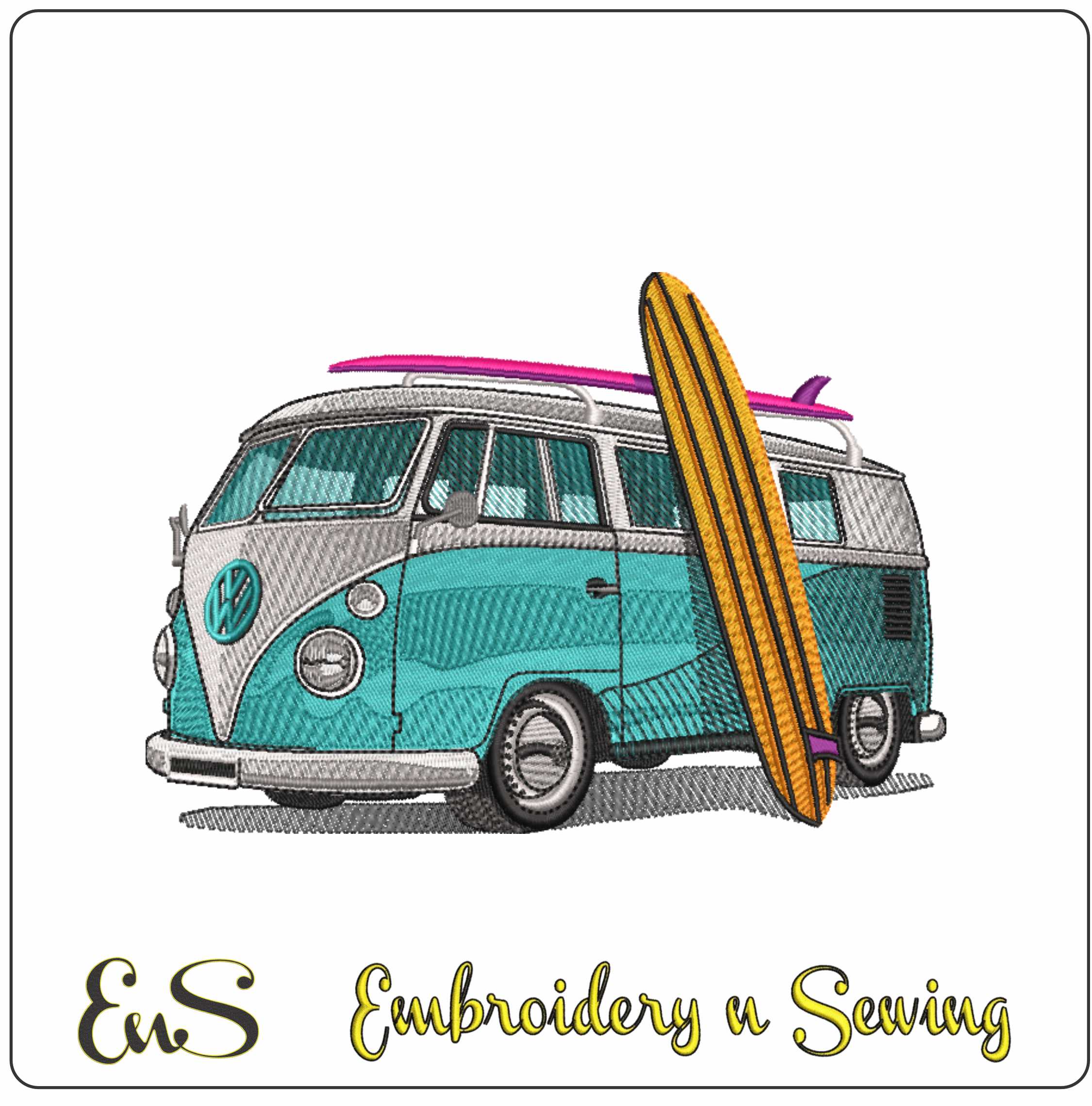 VW Camper Van with Surf Board embroidery design - VW embroidery design machine pattern - Car embroidery file - instant download
