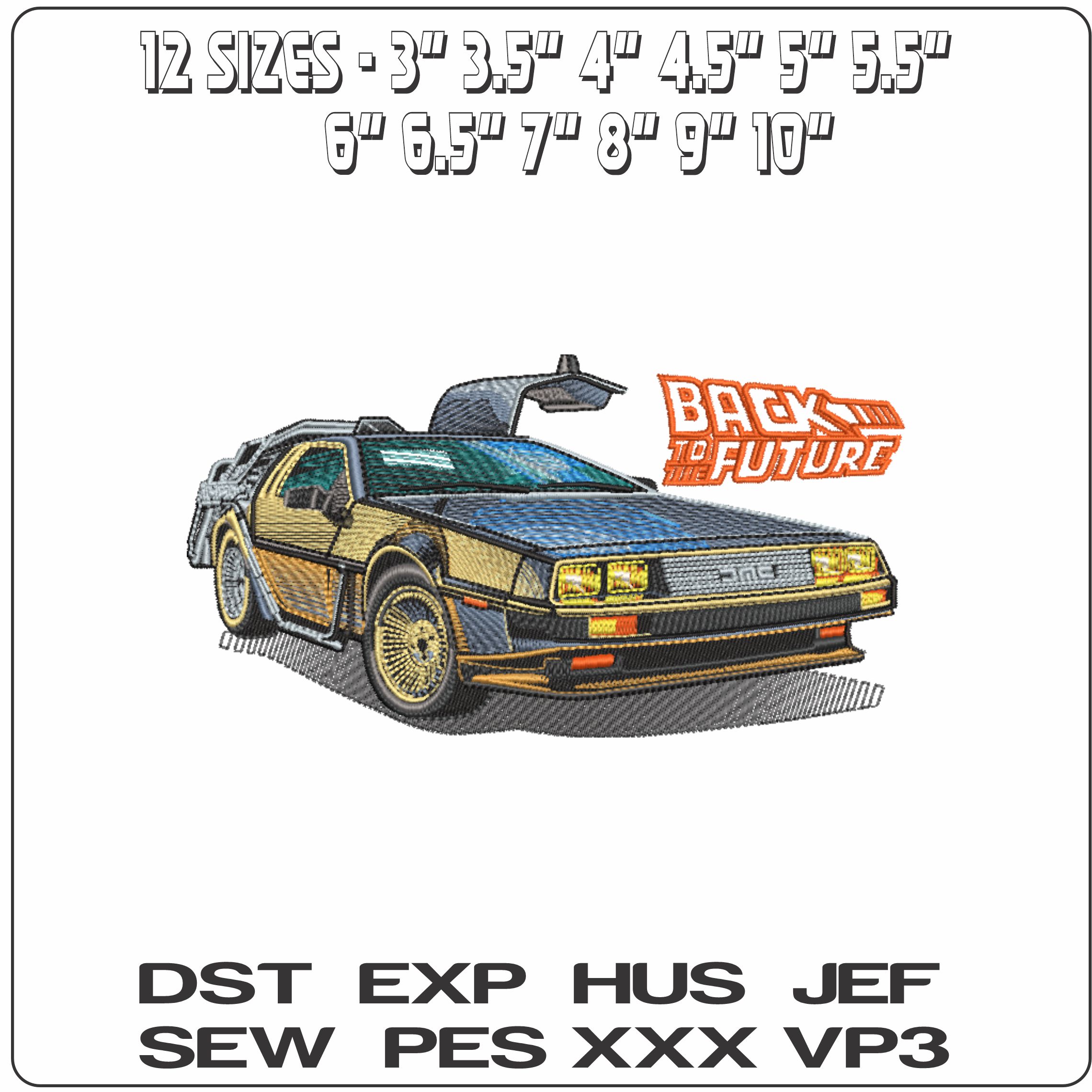 DeLorean DMC- Back to the Future - Nike Car embroidery design - instant download