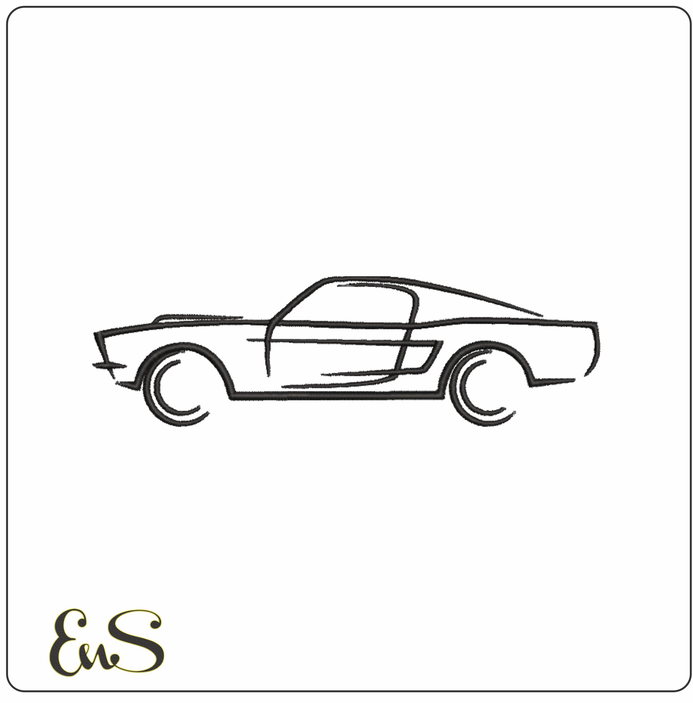 Mustang Fastback Line drawing - Swoosh - Nike Car embroidery design - instant download