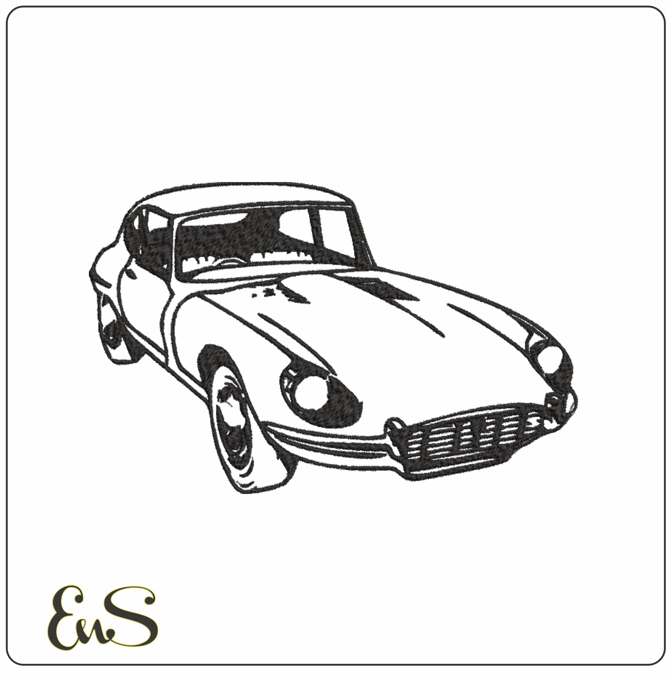 E Type Jaguar Line drawing - Swoosh - Nike Car embroidery design - instant download