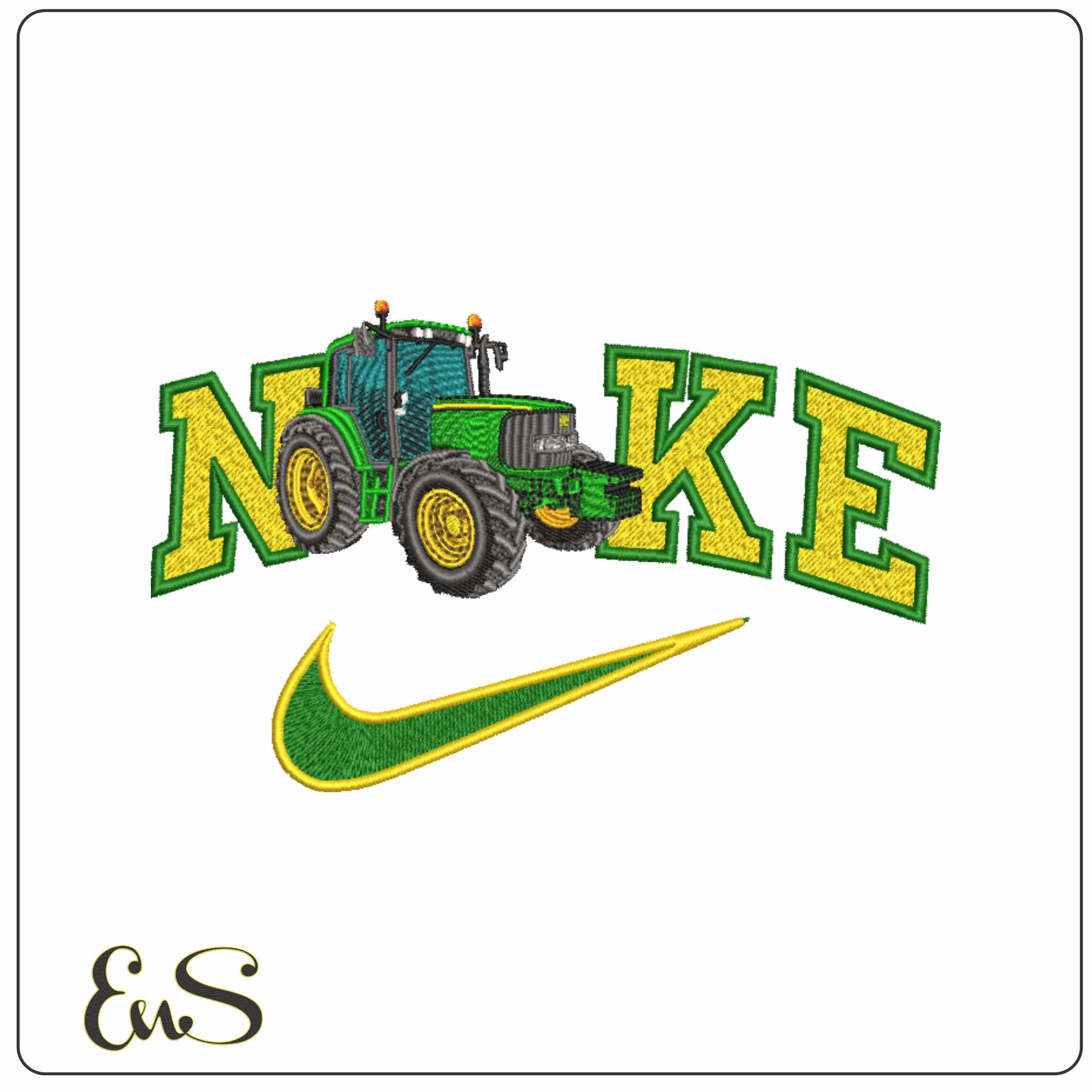 Nike Swoosh John Deere Tractor- Swoosh - Nike Car embroidery design - instant download