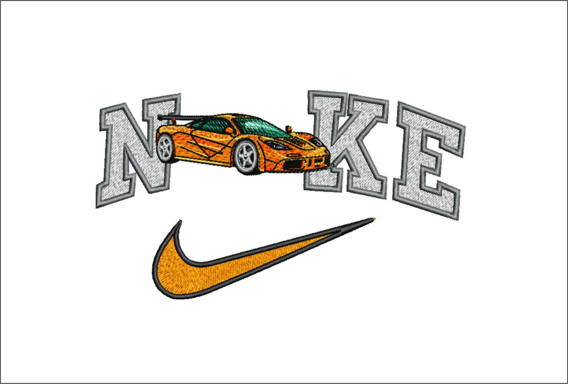 Nike Swoosh McLaren F1 Supercar - Swoosh - Nike Car embroidery design - instant download