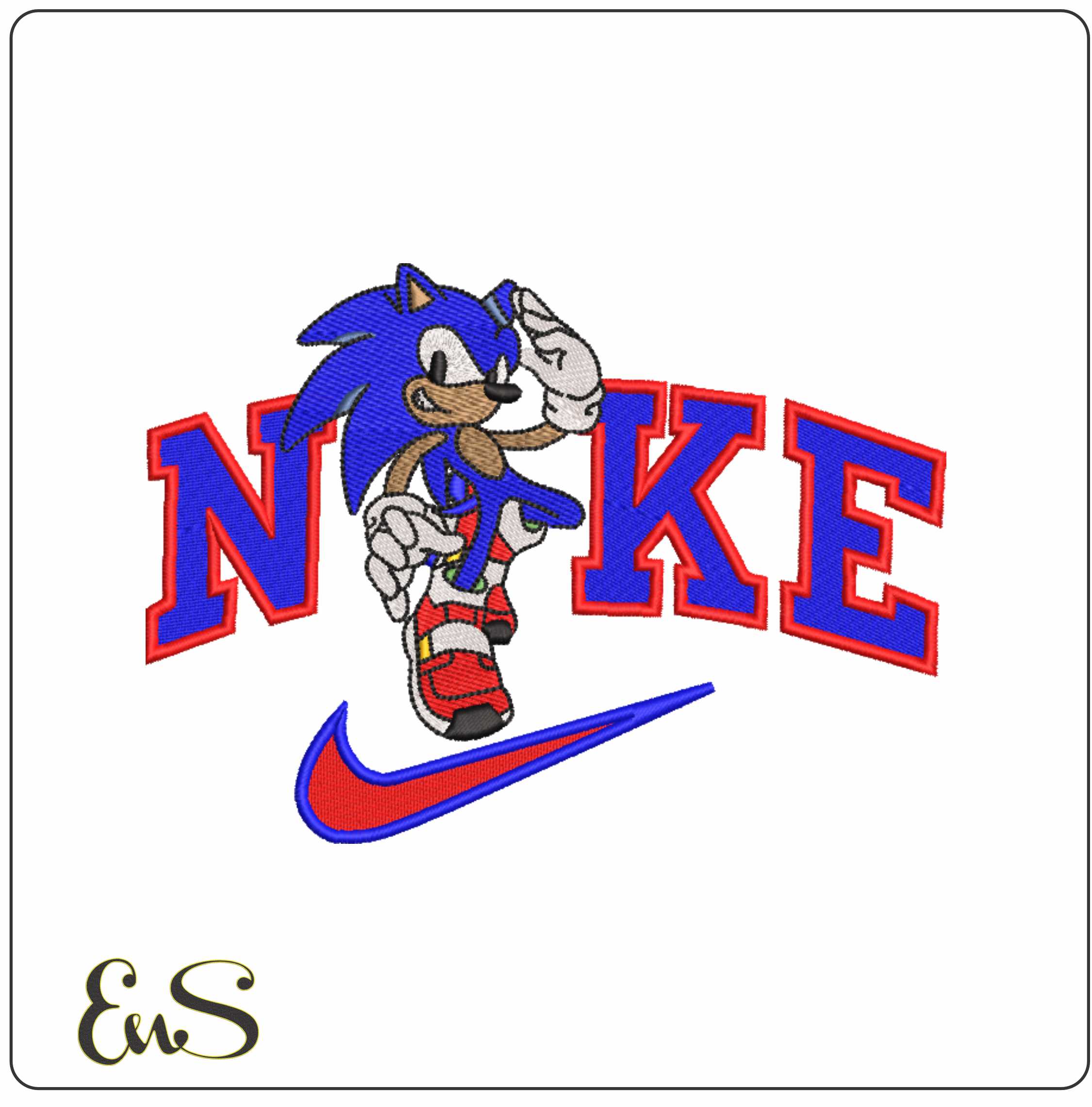 Nike Swoosh Sonic the Hedgehog thumbs up - Nike embroidery design file - instant download in a frame