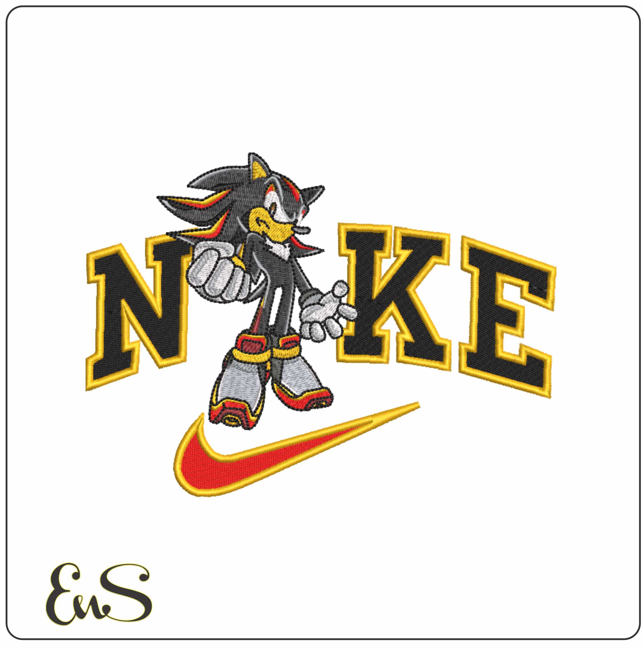 Nike Swoosh Shadow the Hedgehog - Nike embroidery design file - instant download in a frame