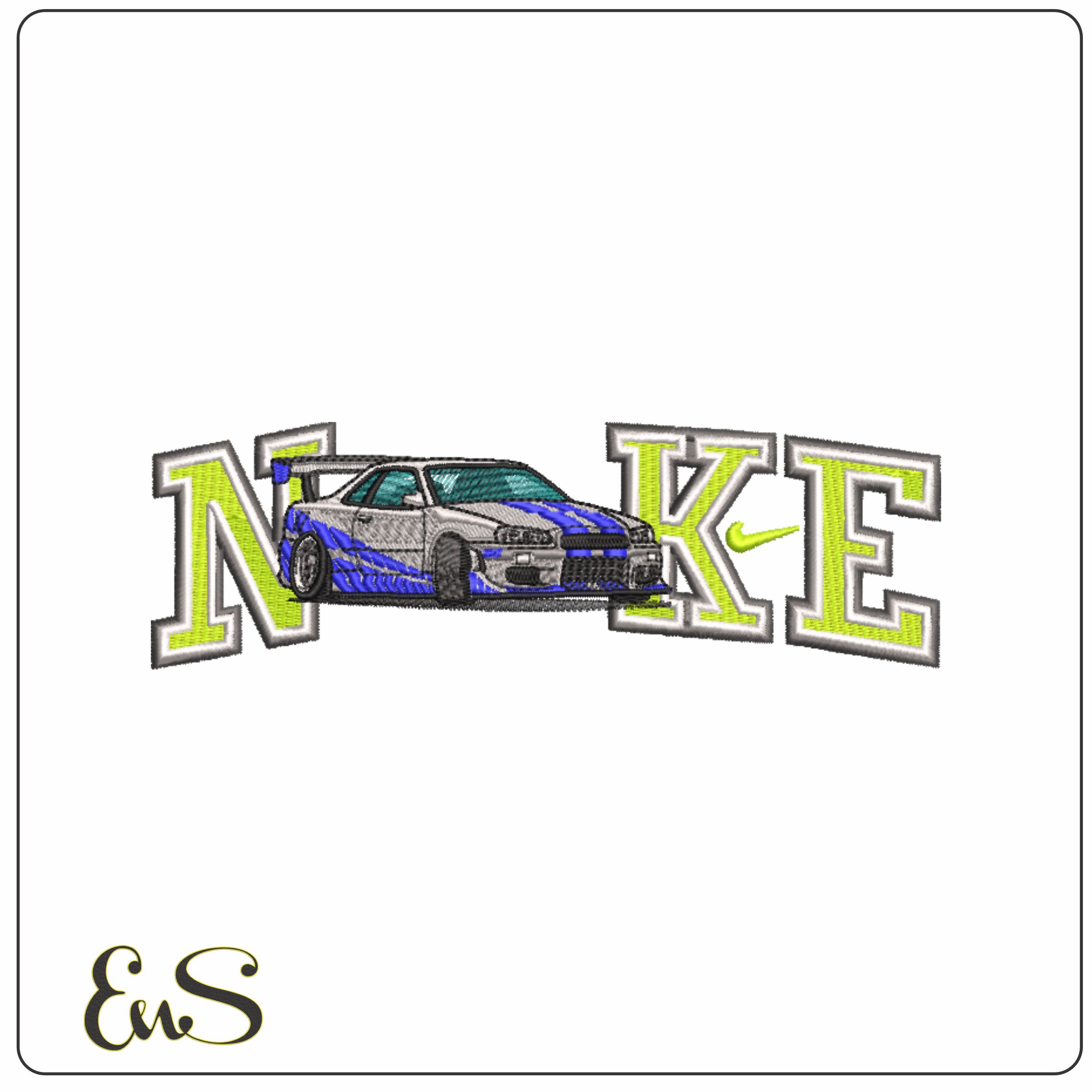 Nike Swoosh Nissan Skyline R34 - Swoosh - Nike Car embroidery design - instant download
