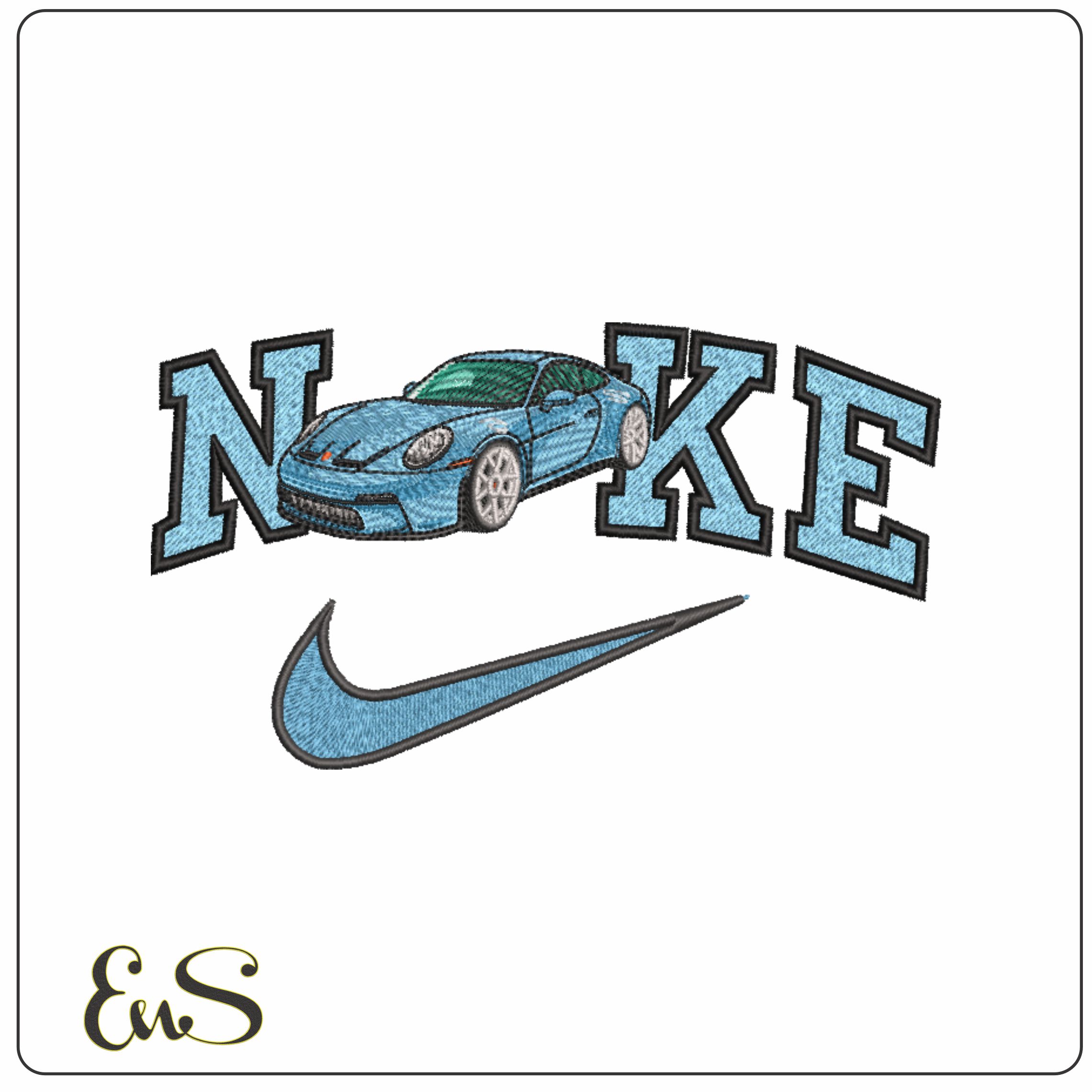 Nike Swoosh Porsche 911 Blue - Swoosh - Nike Car embroidery design - instant download