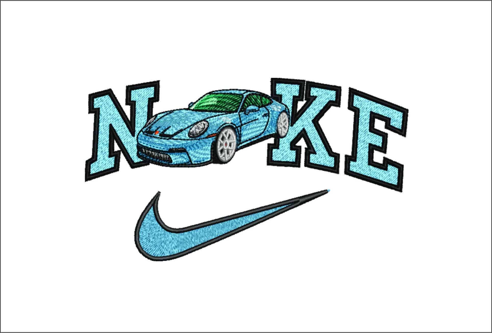 Nike Swoosh Porsche 911 Blue - Swoosh - Nike Car embroidery design - instant download