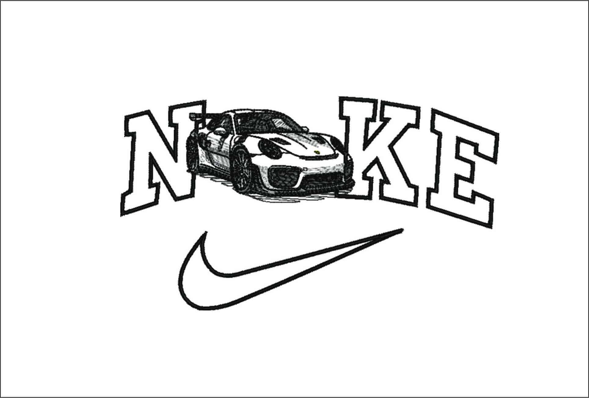 Nike Swoosh Porsche 911 GT3 RS Outline - Swoosh - Nike Car embroidery design - instant download