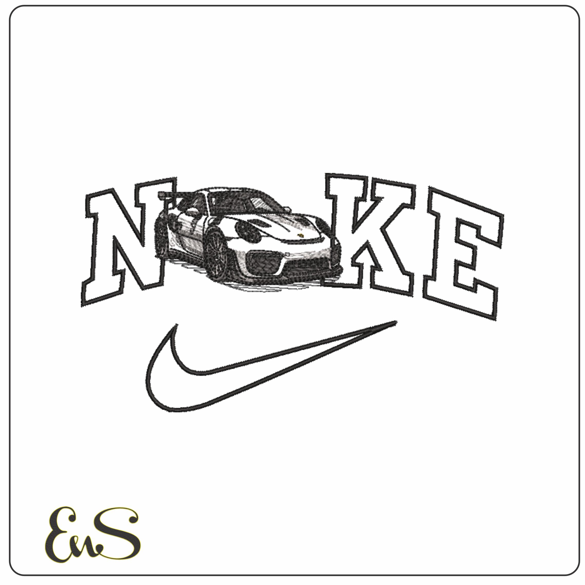 Nike Swoosh Porsche 911 GT3 RS Outline - Swoosh - Nike Car embroidery design - instant download