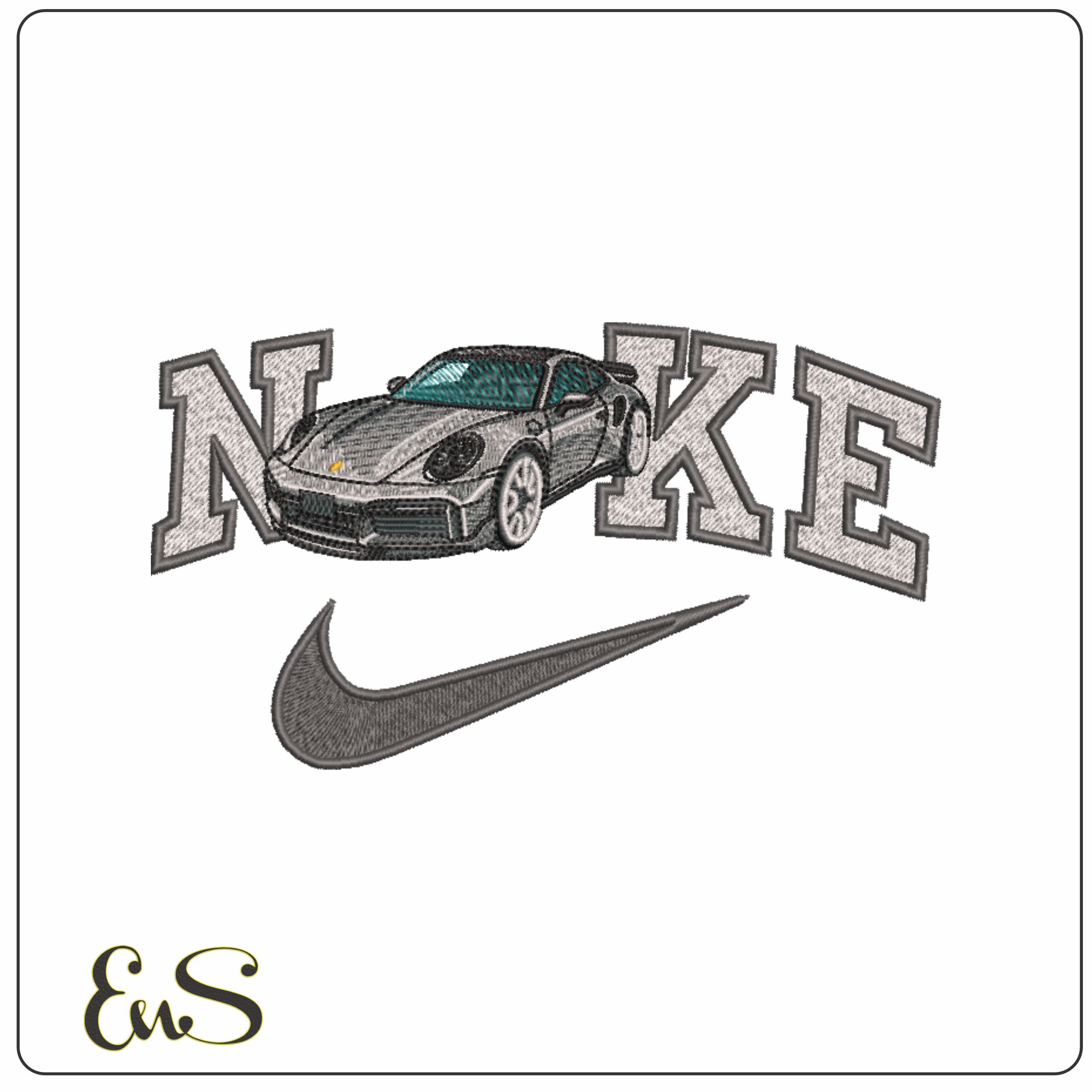Nike Swoosh Porsche 911 Turbo - Swoosh - Nike Car embroidery design - instant download