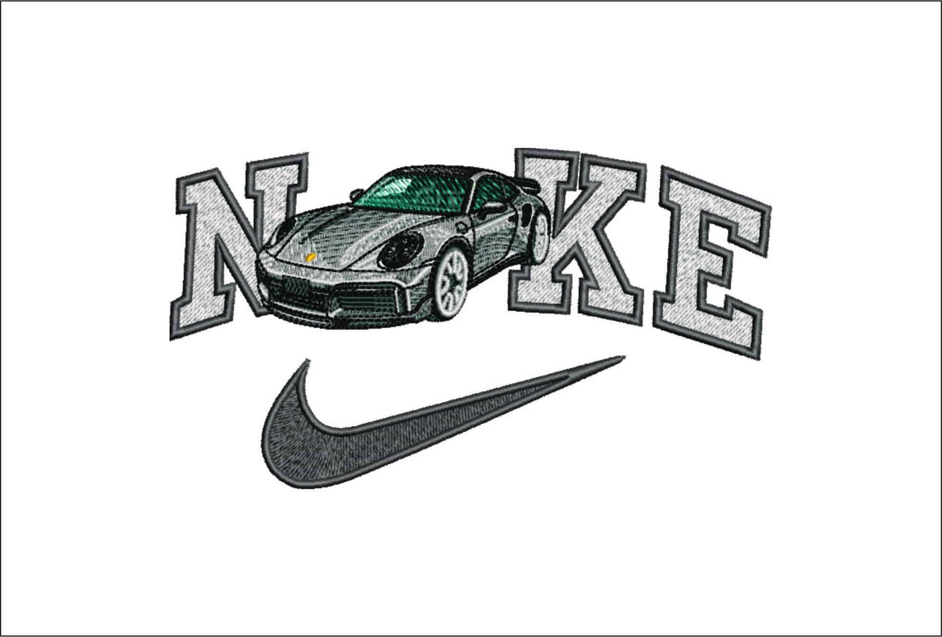 Nike Swoosh Porsche 911 Turbo - Swoosh - Nike Car embroidery design - instant download