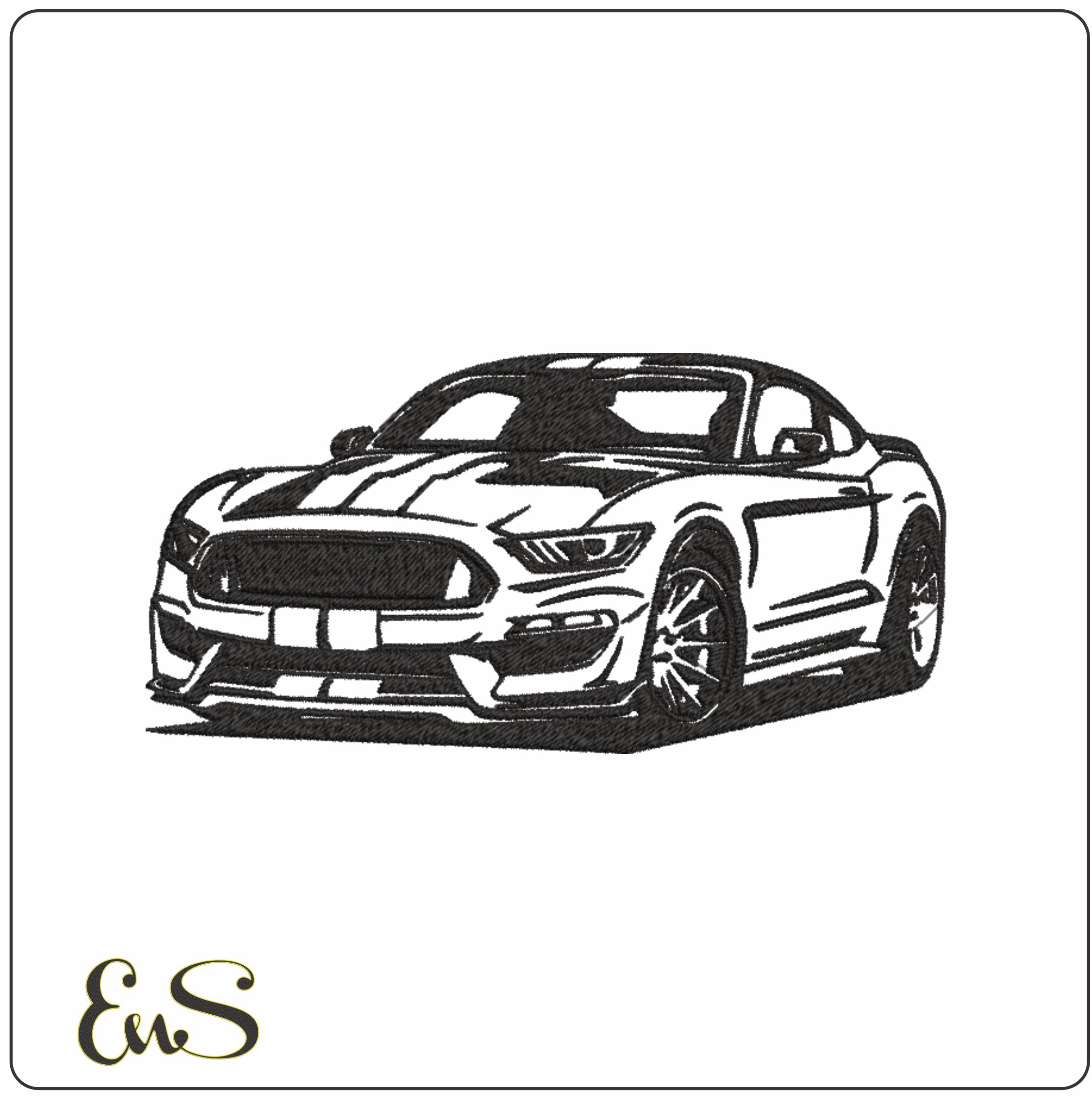 Ford Mustang GT Outline - Swoosh - Nike Car embroidery design - instant download