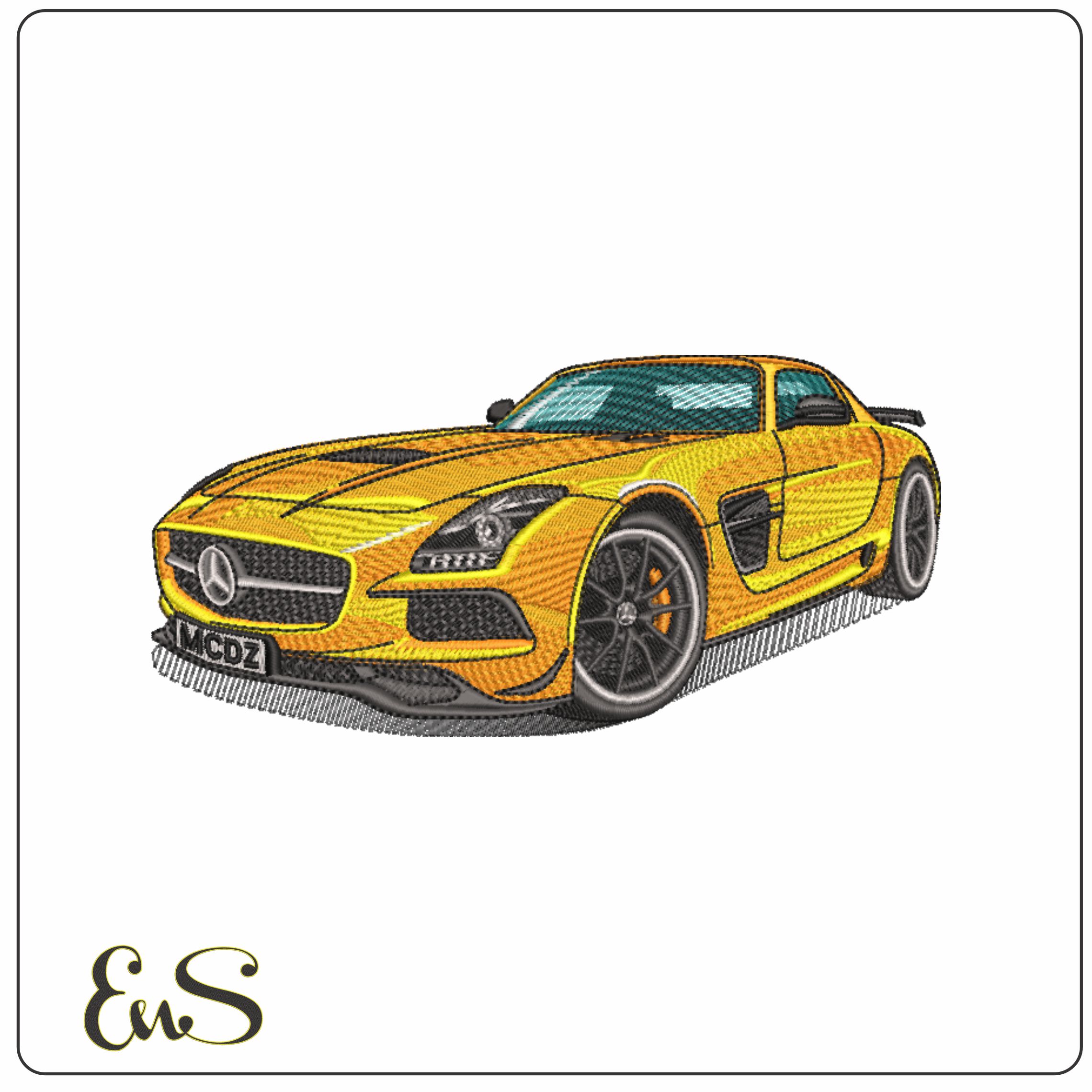 Mercedes SLS Yellow - Swoosh - Nike Car embroidery design - instant download