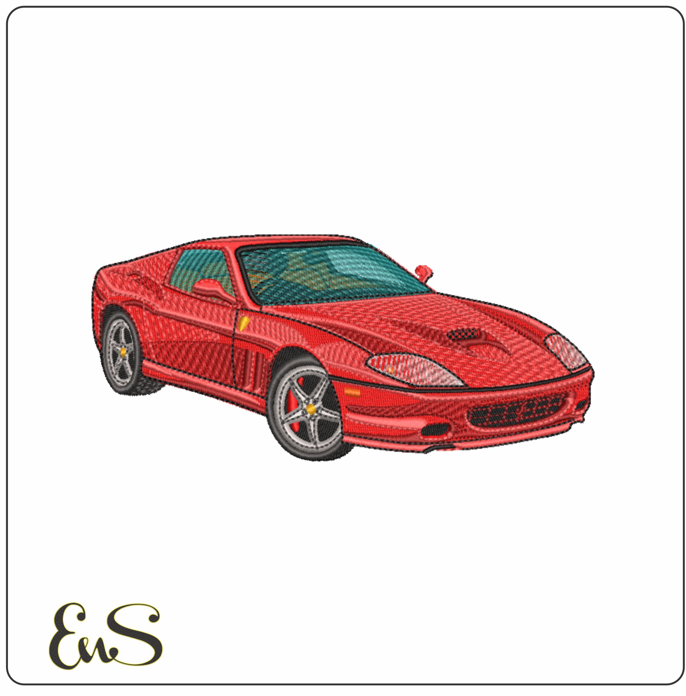 Red Ferrari Maranello 550 - Swoosh - Nike Car embroidery design - instant download