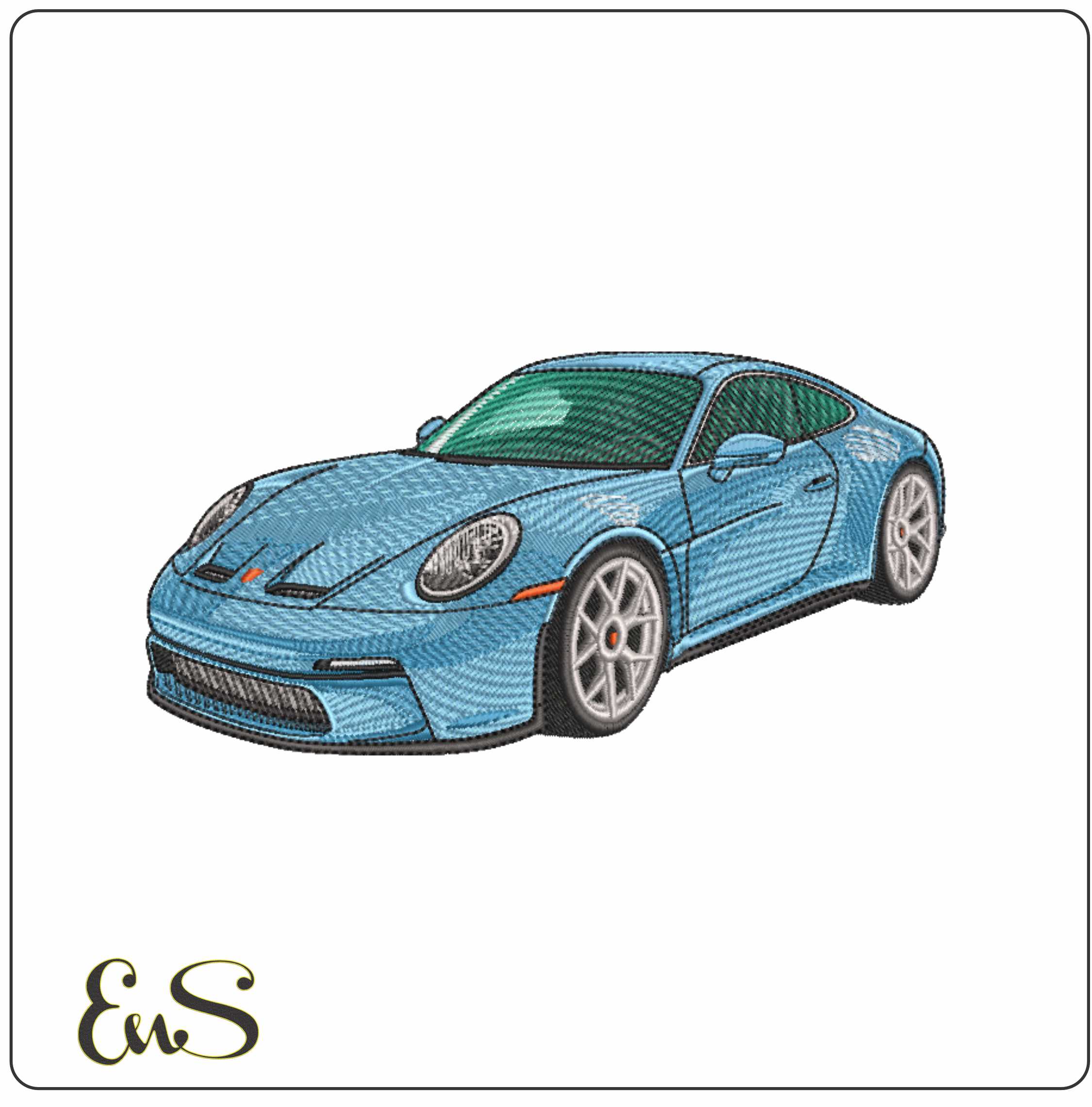 Porsche 911 Blue - Swoosh - Nike Car embroidery design - instant download