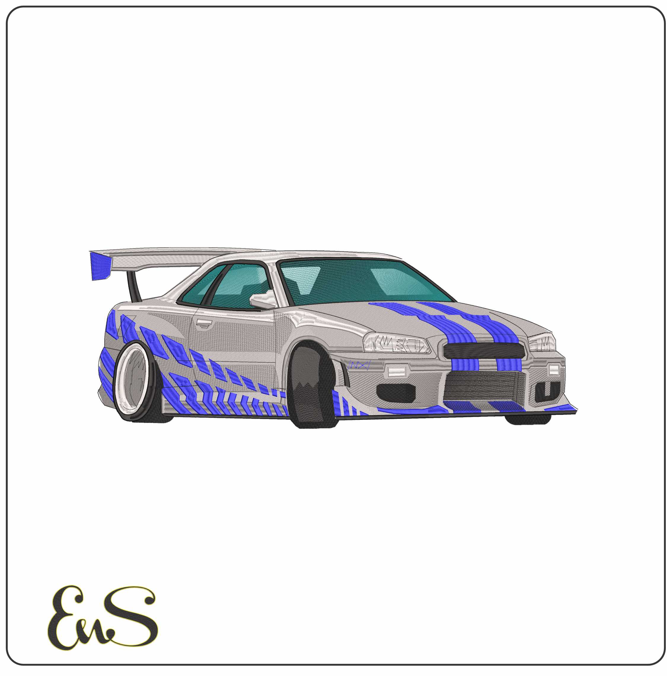 Nissan Skyline R34 - Swoosh - Nike Car embroidery design - instant download