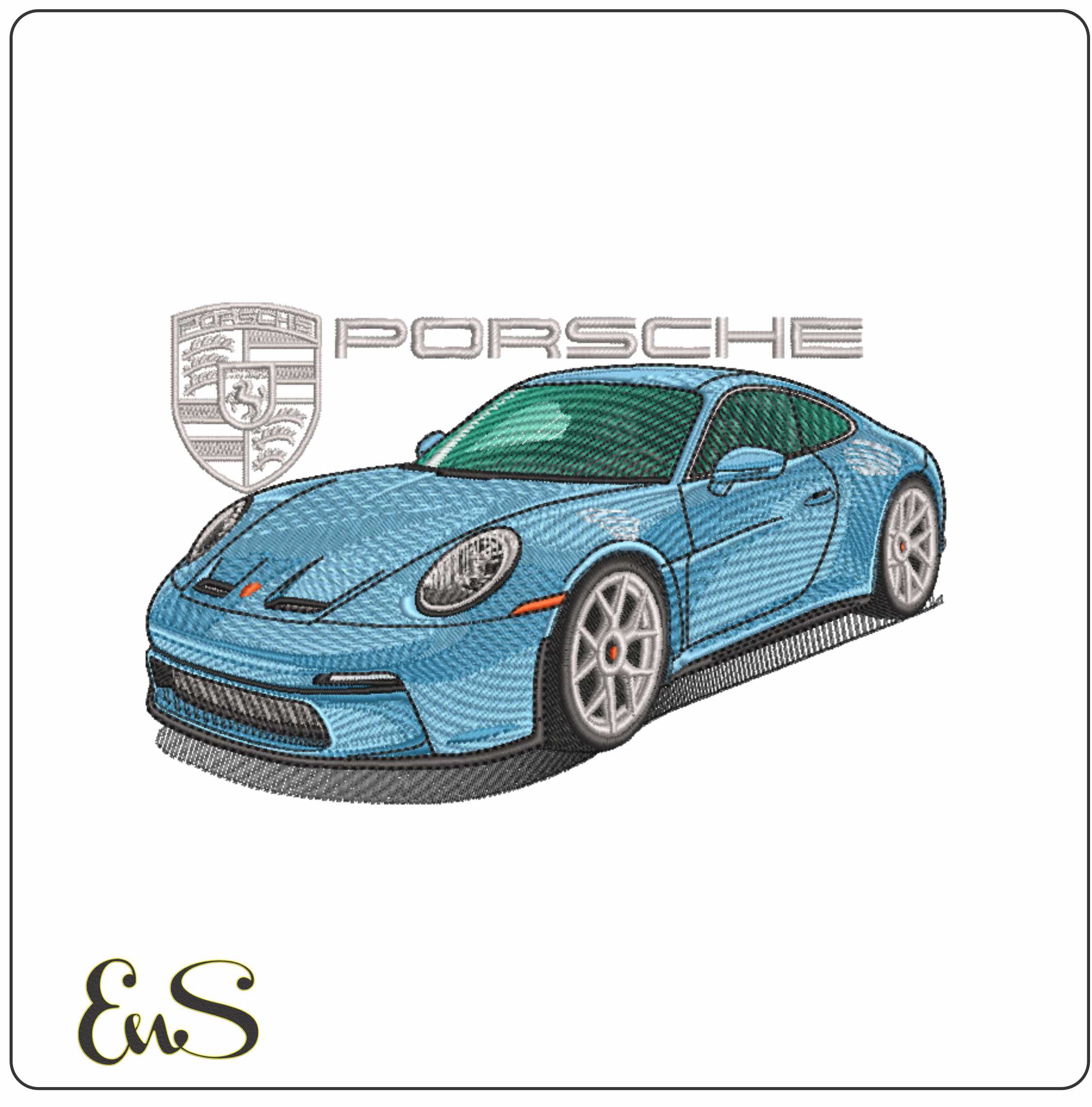 Porsche 911 Blue with Logo - Swoosh - Nike Car embroidery design - instant download