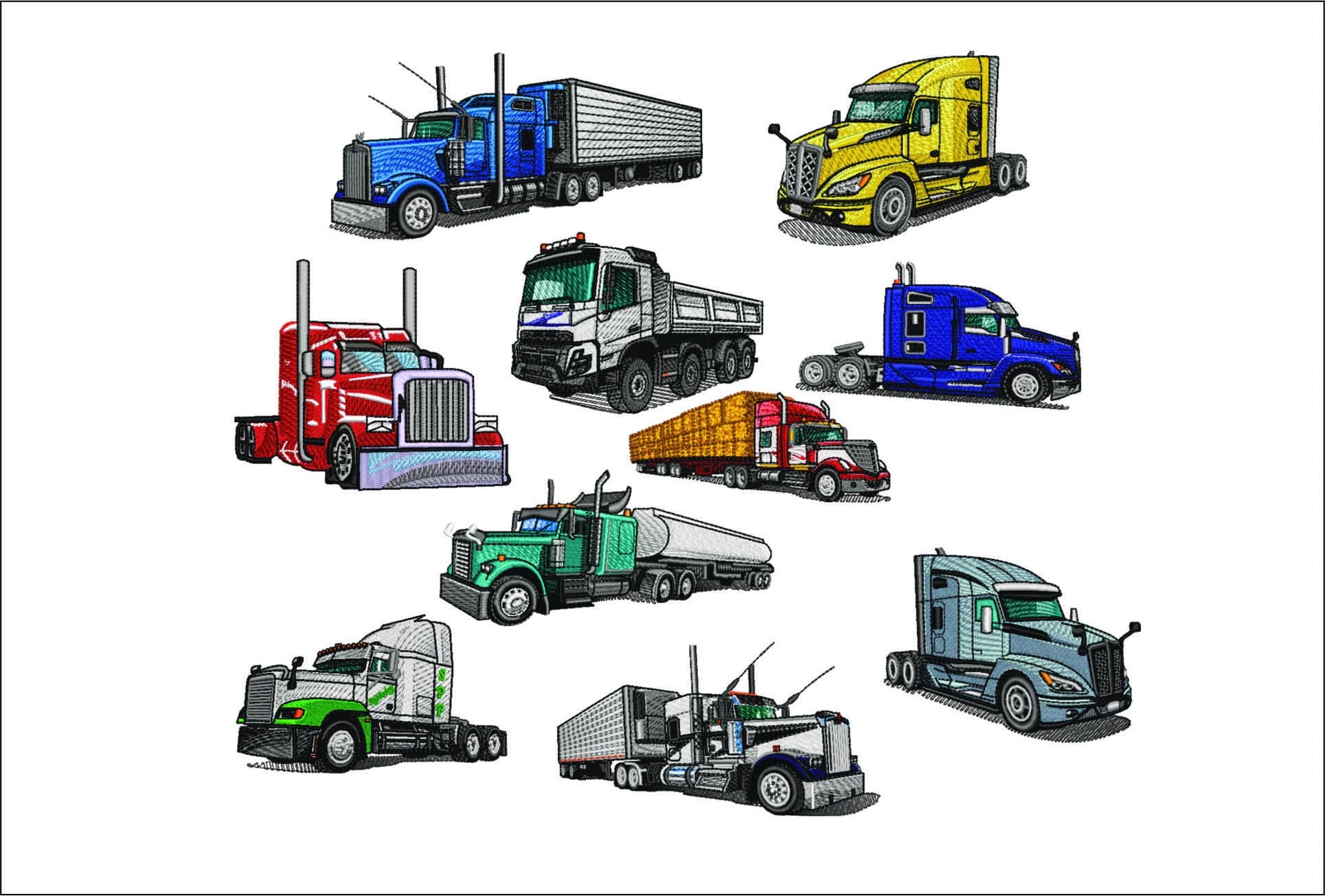 10 Semi Trucks Package - Nike Car embroidery design file - instant download