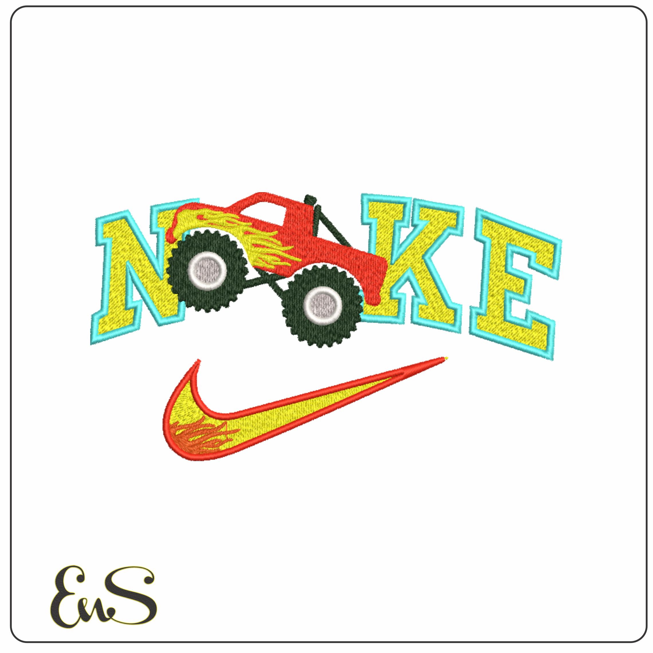Nike Swoosh Monster Truck Jumping - Nike Car embroidery design file - instant download