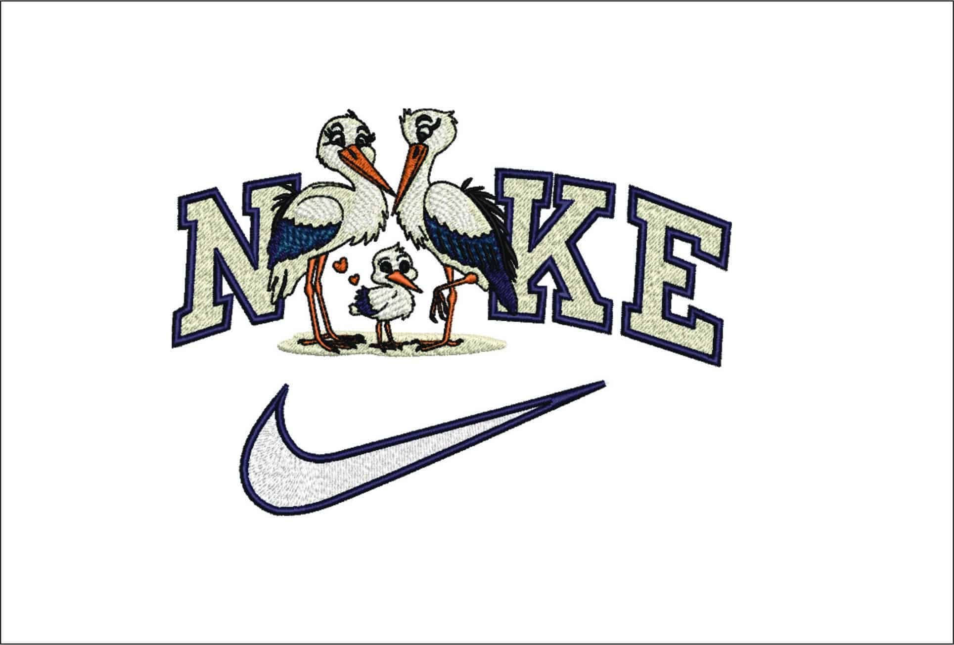 Nike Swoosh Stork Parents and Baby - Nike embroidery design file - instant download