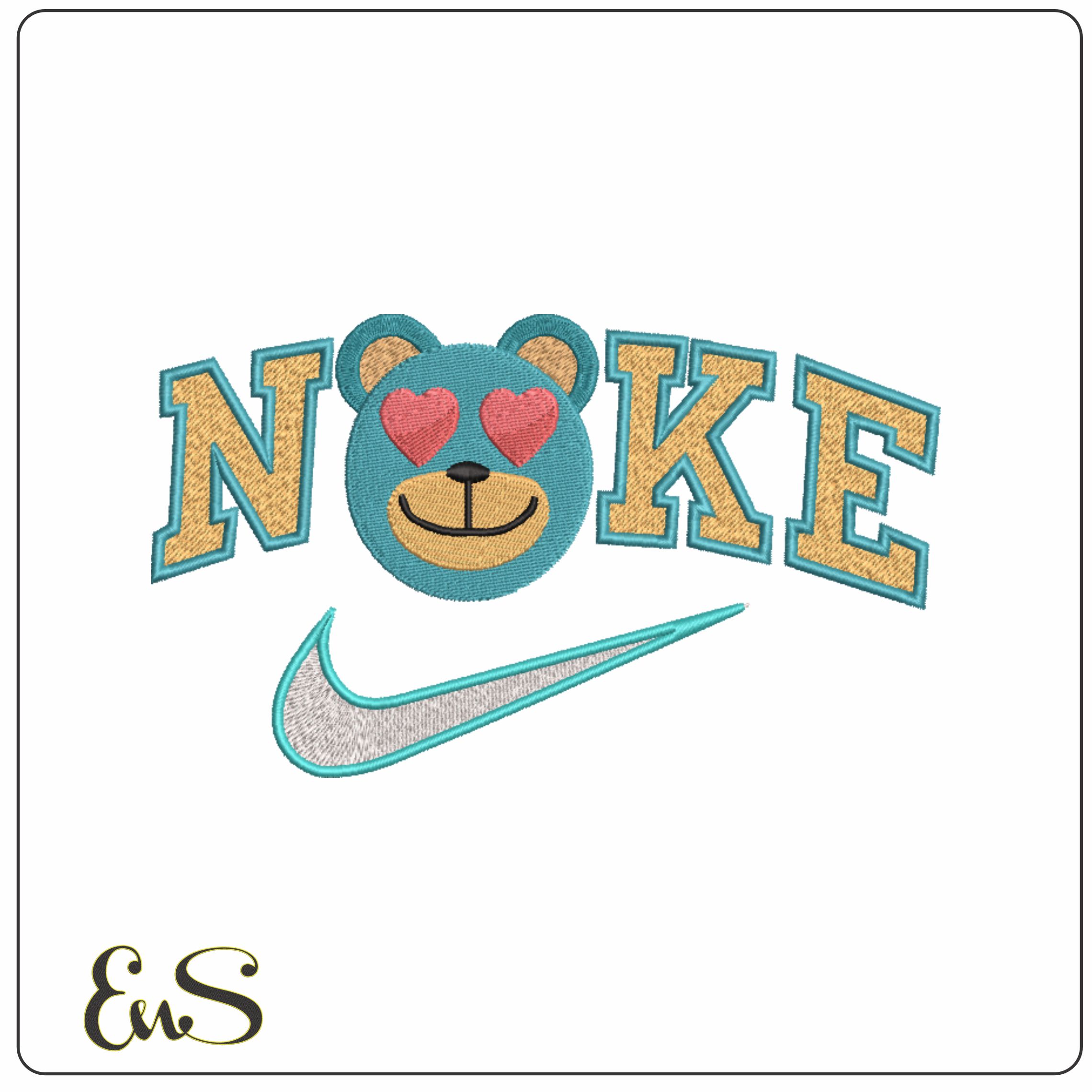 Nike Swoosh Bear Face Love Heart Eyes - Nike embroidery design file - instant download