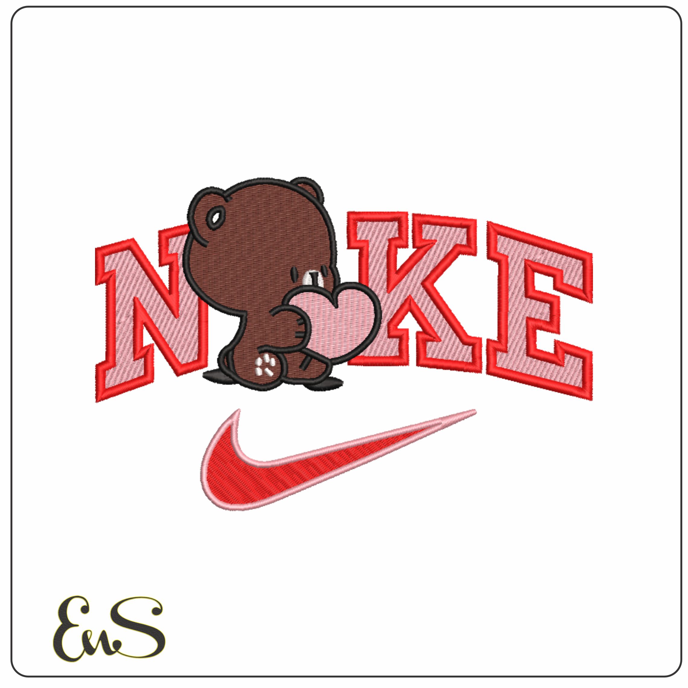 Nike Swoosh Bear With Heart- Nike embroidery design file - instant download