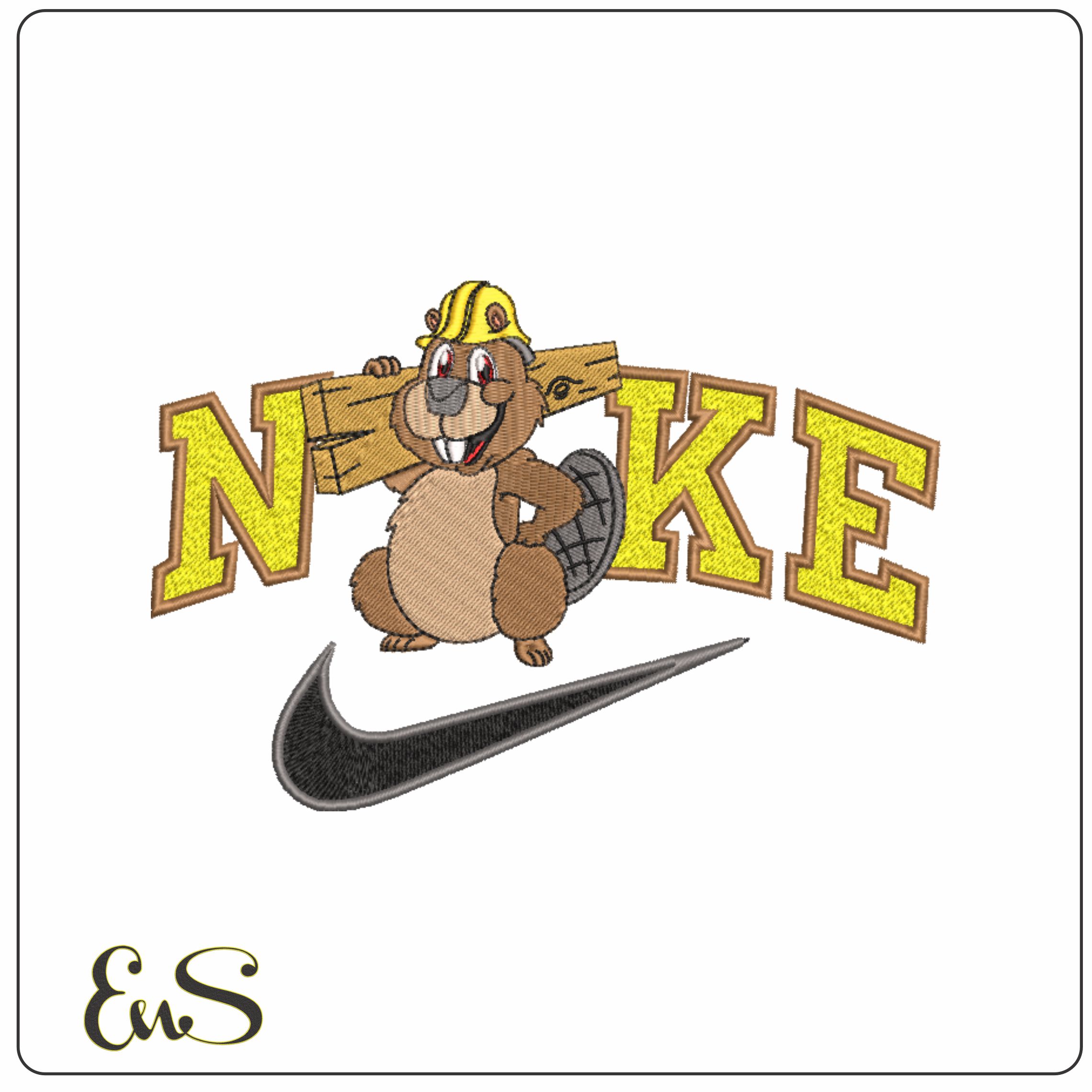 Nike Swoosh Beaver with Wood- Nike embroidery design file - instant download