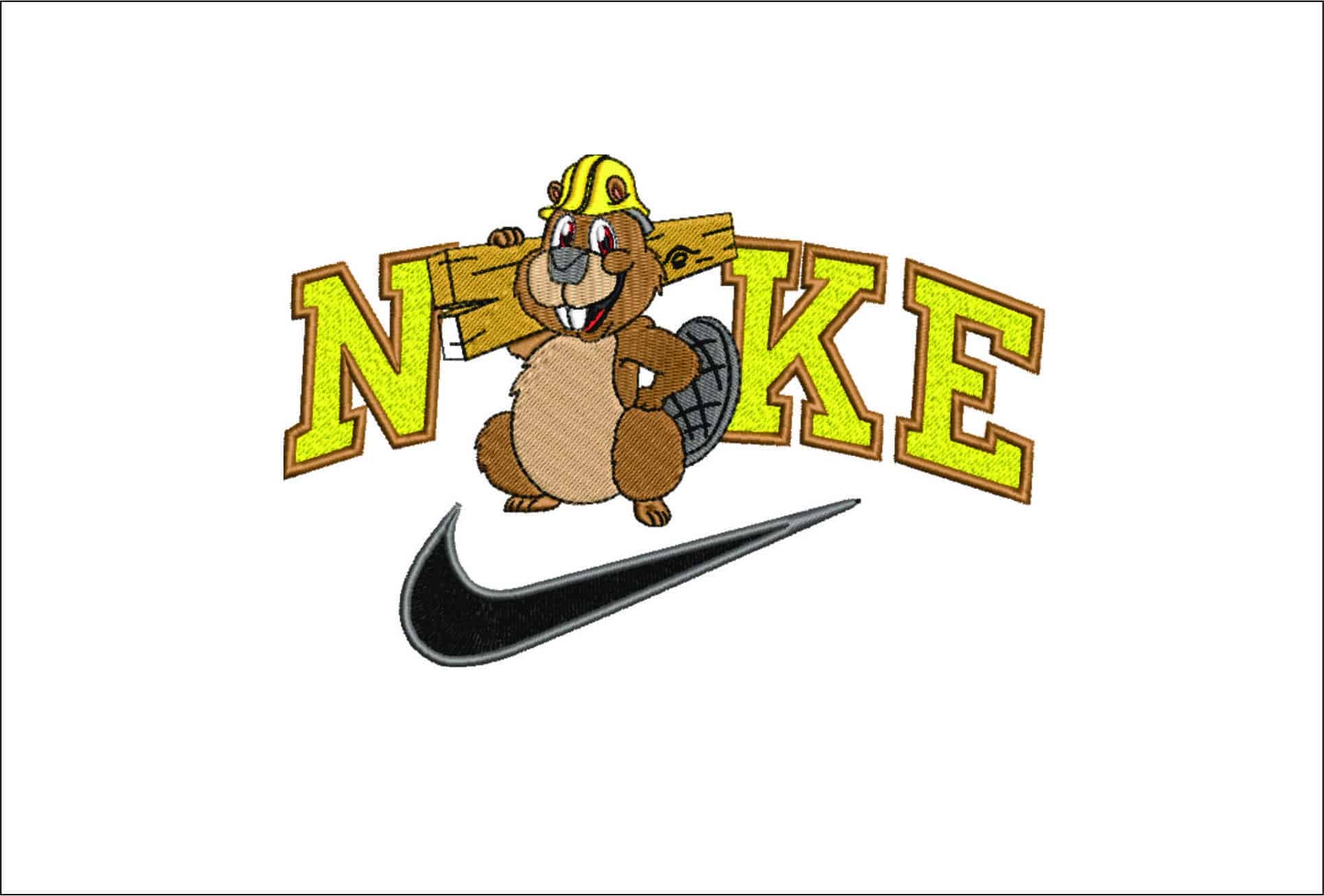 Nike Swoosh Beaver with Wood- Nike embroidery design file - instant download