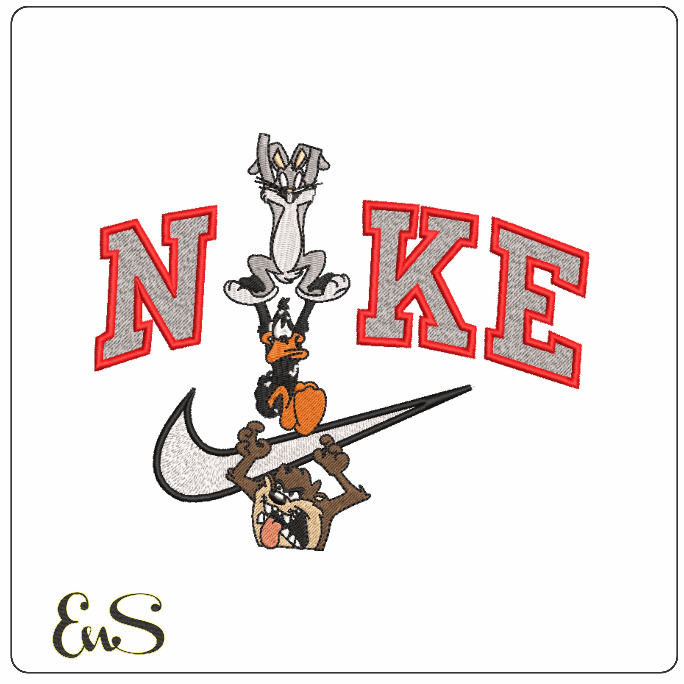 Nike Swoosh Buggs Daffy Taz Hanging- Nike embroidery design file - instant download