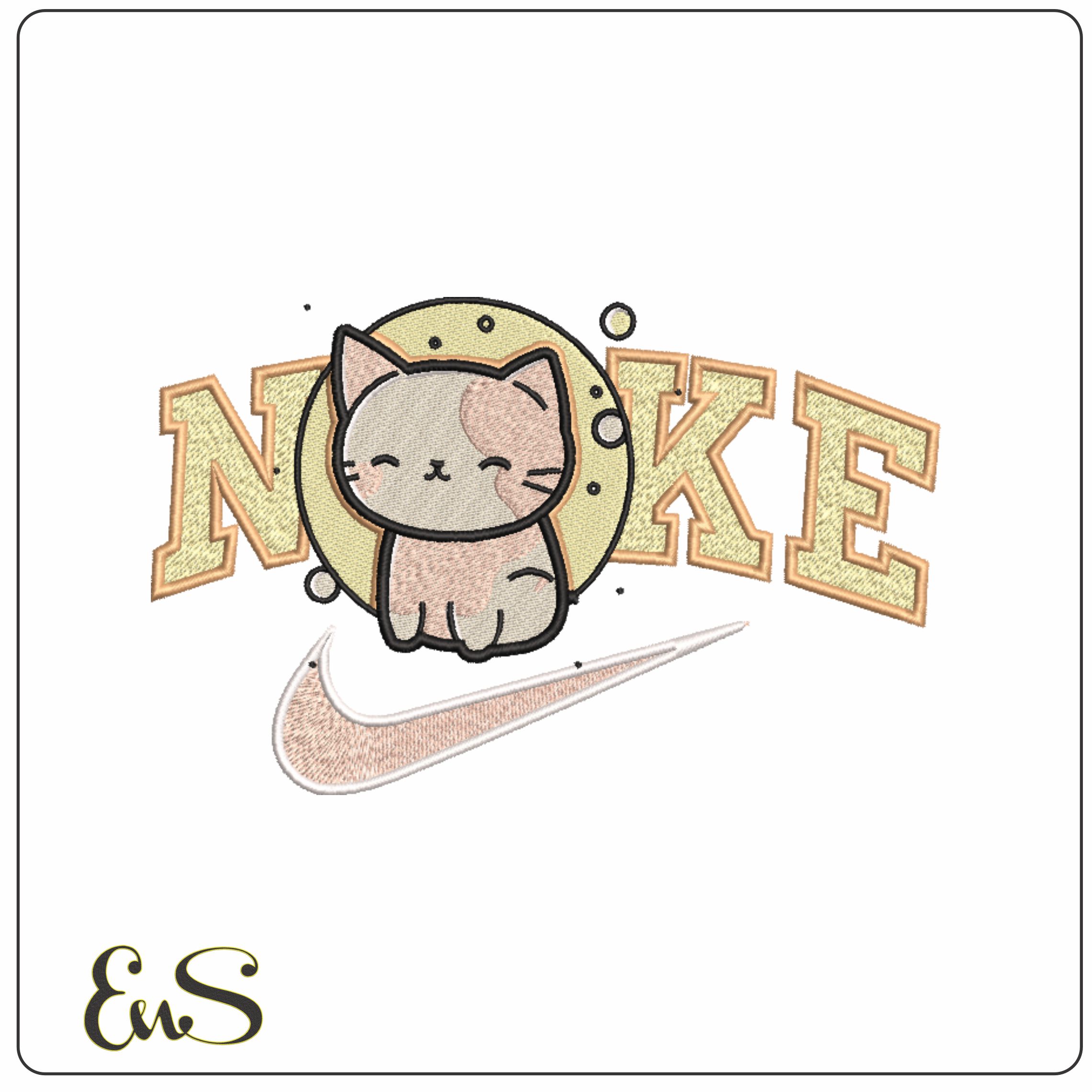 Nike Swoosh Cat and the Moon- Nike embroidery design file - instant download
