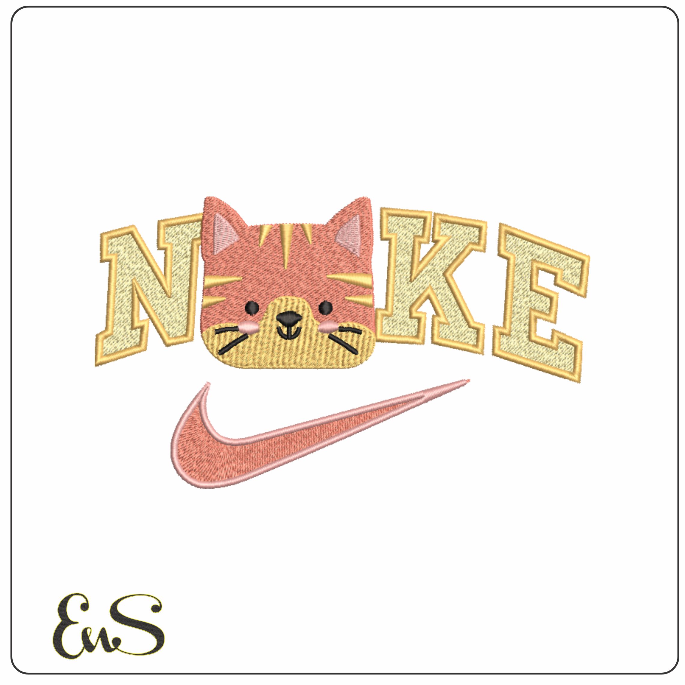 Nike Swoosh Cat Face- Nike embroidery design file - instant download