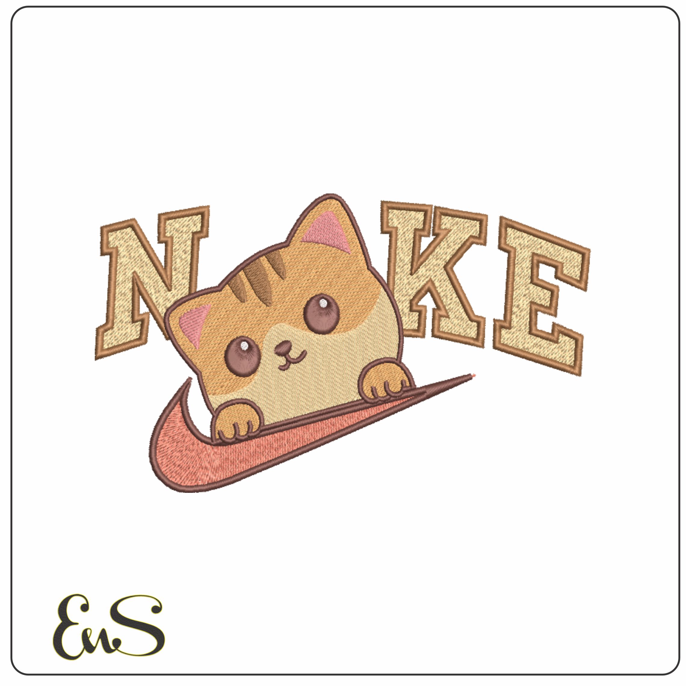 Nike Swoosh Cat on a Straight Line- Nike embroidery design file - instant download
