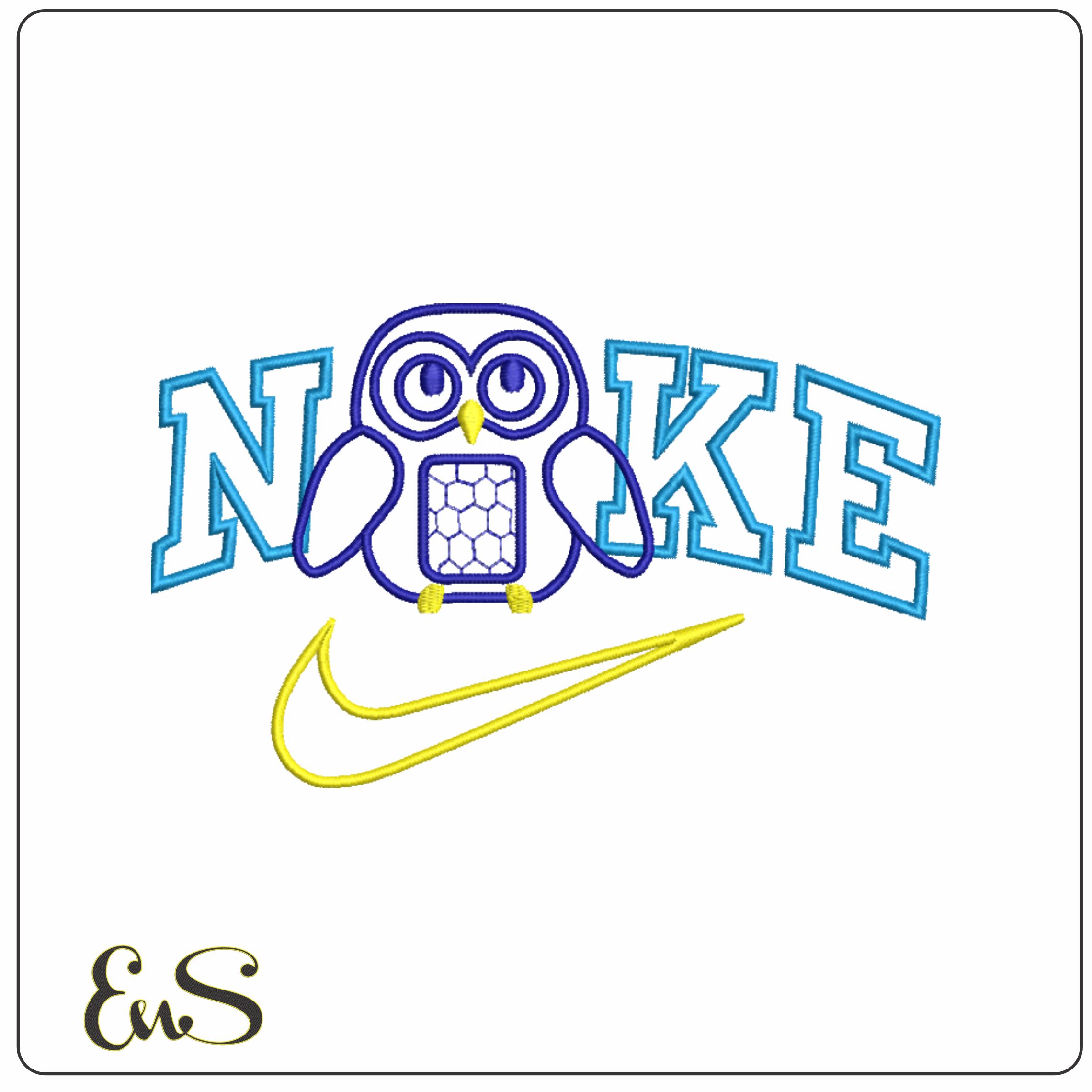Nike Swoosh Children Owl Applique- Nike embroidery design file - instant download