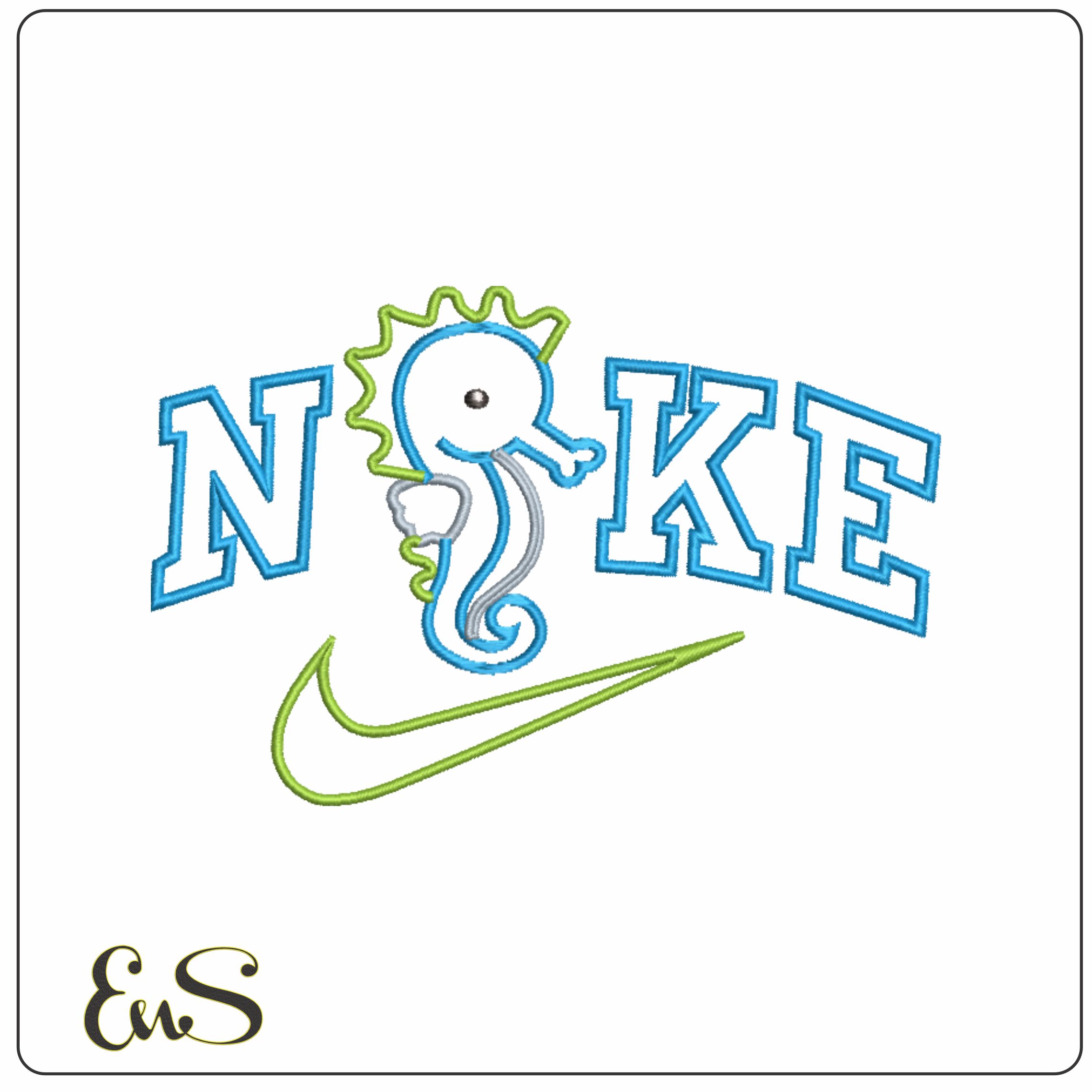Nike Swoosh Children Seahorse Applique- Nike embroidery design file - instant download